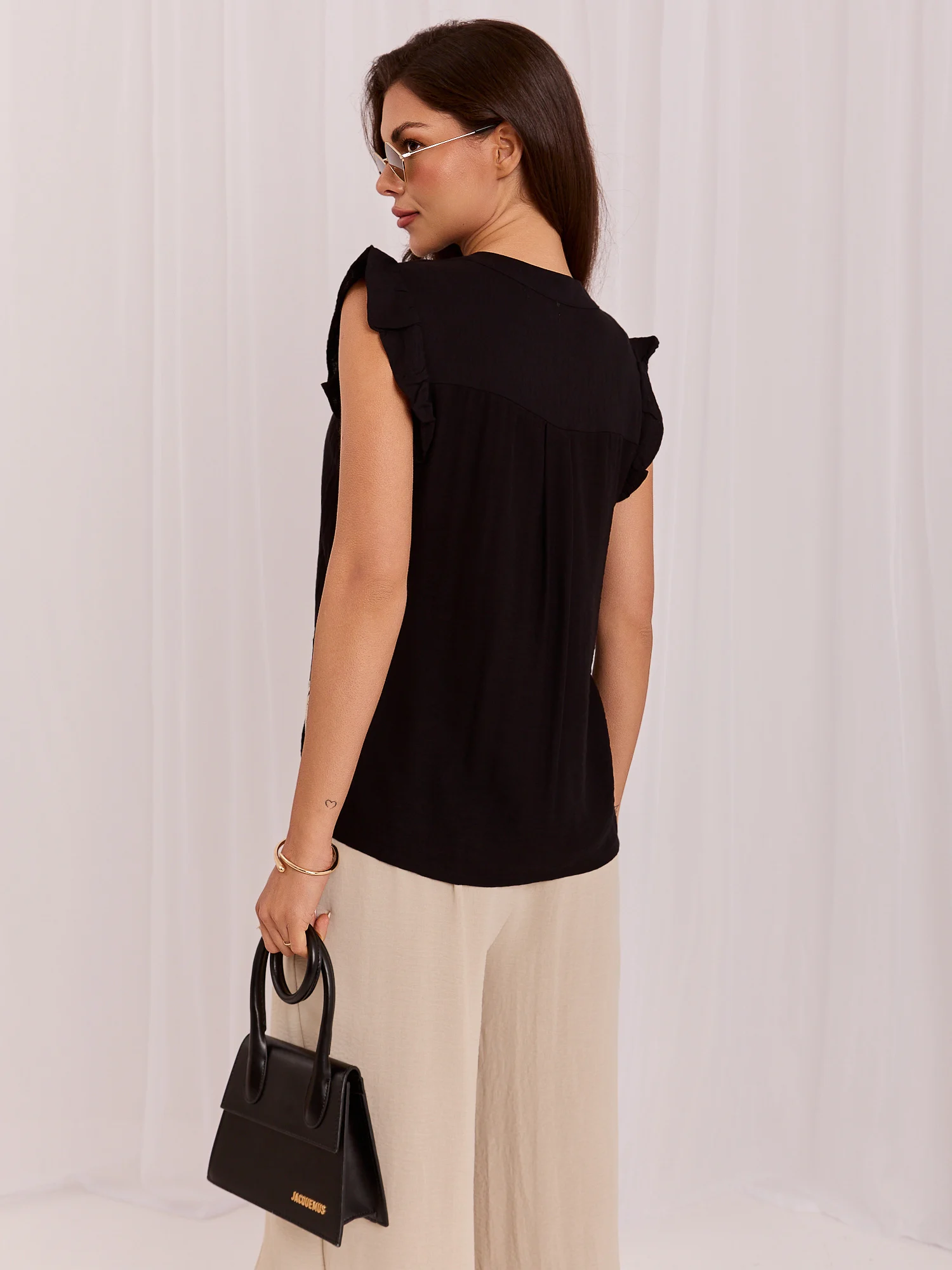 Camasa Dama Decolteu in V, Viscoza, ITALY MODA, Negru Casual - imagine 5