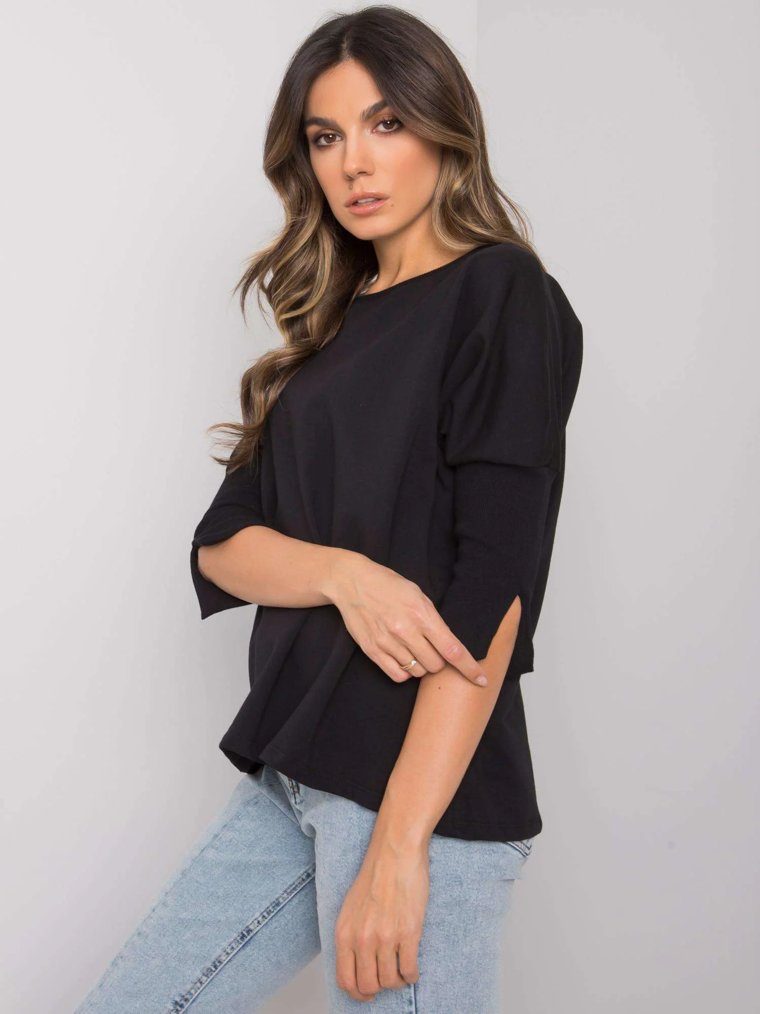 Bluza Dama Maneca 3/4, Decolteu barcuta, BASIC FEEL GOOD, Negru Eleganta Office - imagine 5
