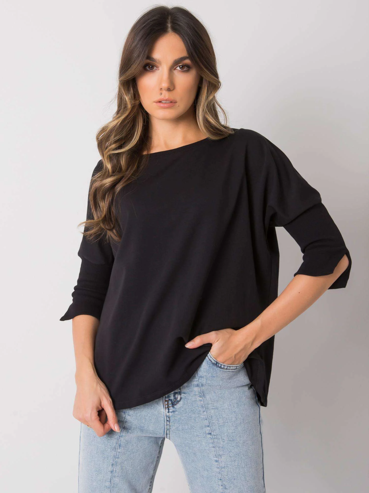 Bluza Dama Maneca 3/4, Decolteu barcuta, BASIC FEEL GOOD, Negru Eleganta Office - imagine 4
