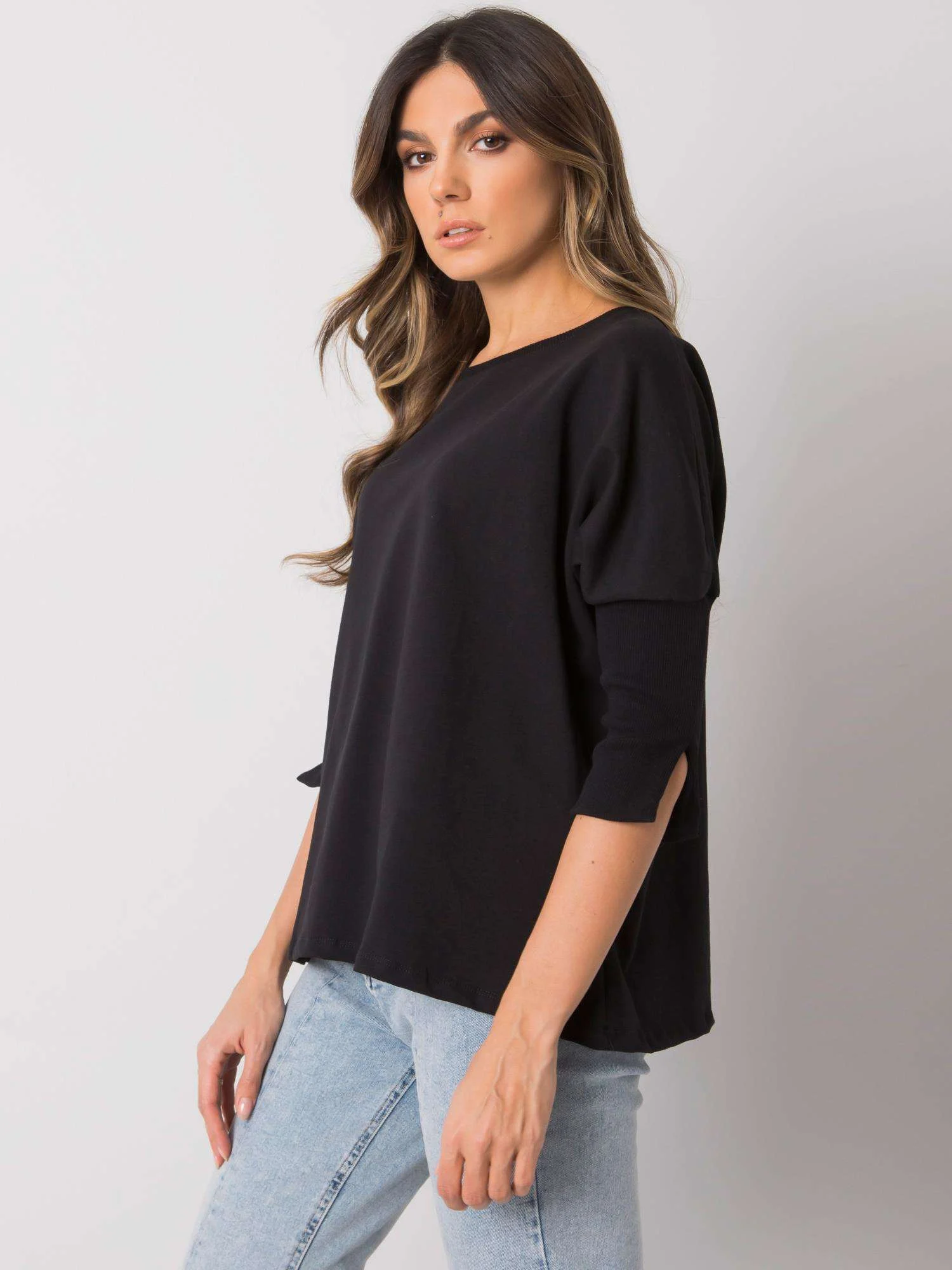 Bluza Dama Maneca 3/4, Decolteu barcuta, BASIC FEEL GOOD, Negru Eleganta Office - imagine 3