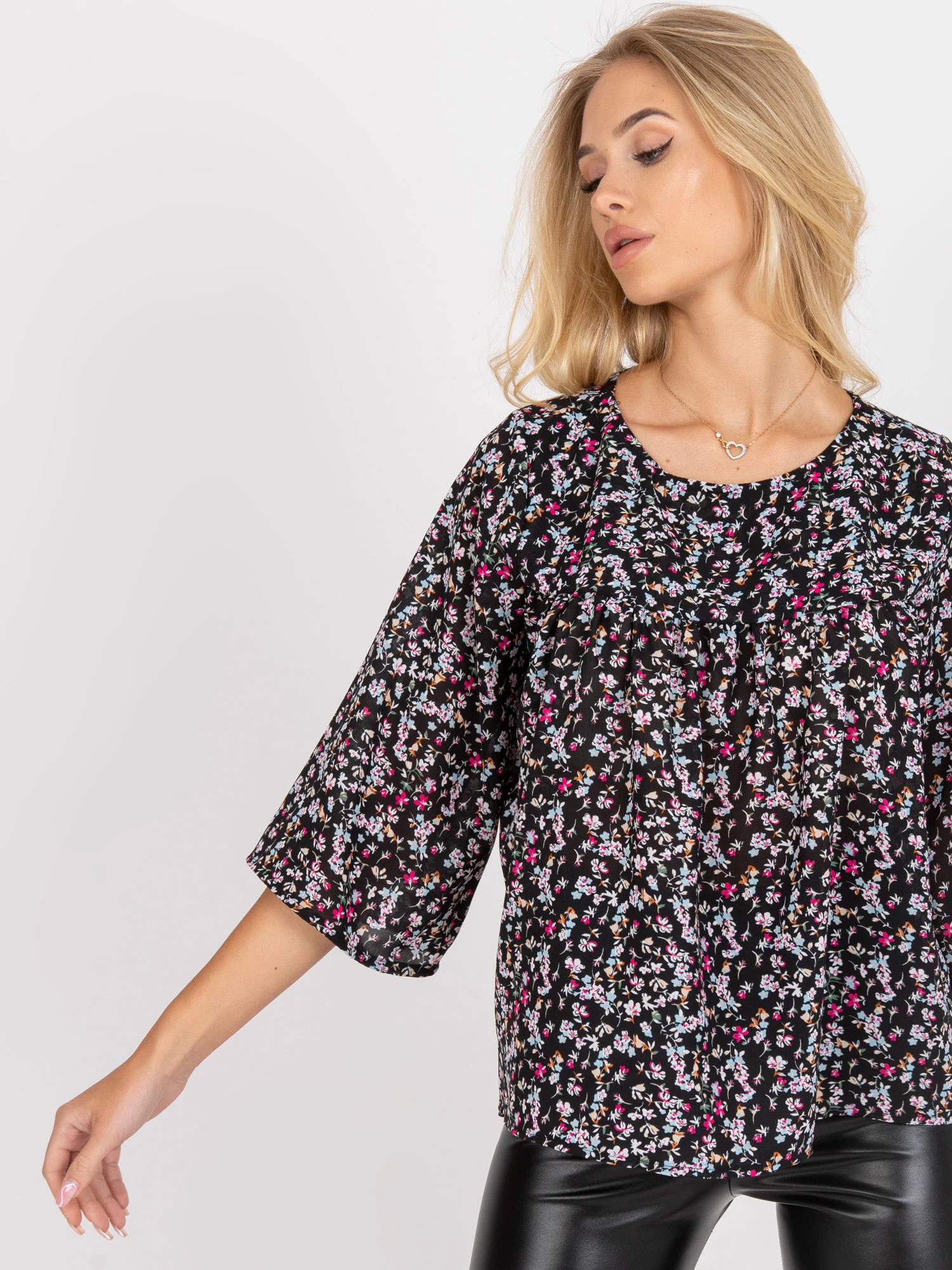 Bluza Dama Maneca 3/4, Floral, ZULUNA, Roz Eleganta Office - imagine 6