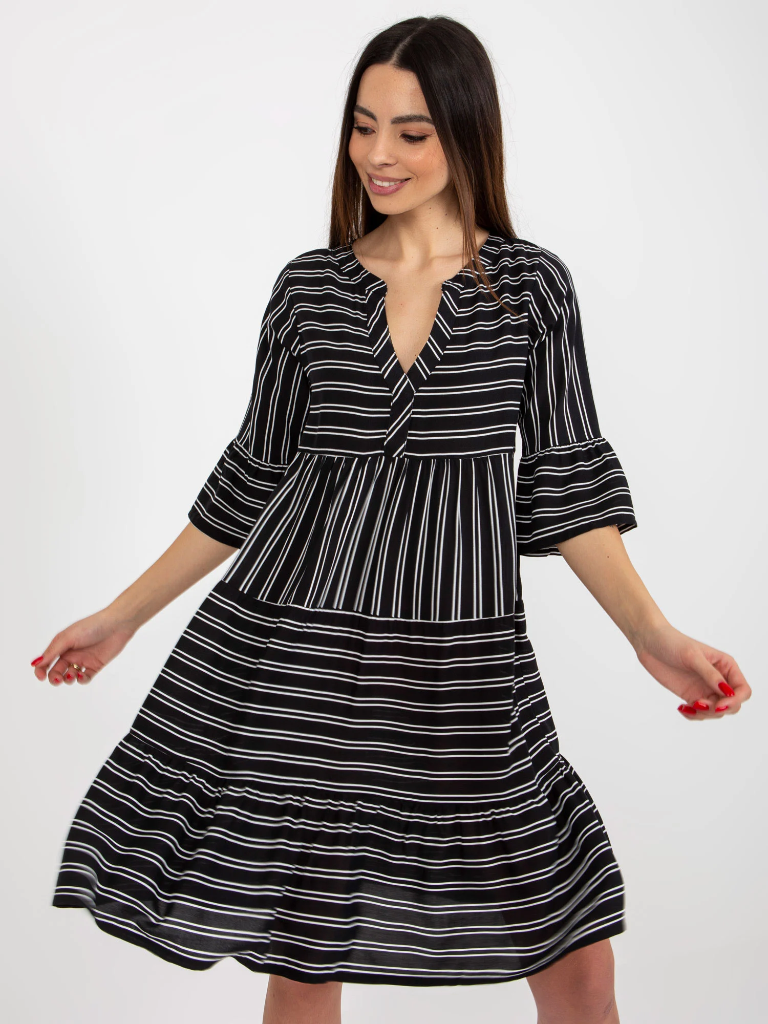 Rochie Dama Maneca 3/4, Dungi, Sublevel, Negru de Vara - Image 4