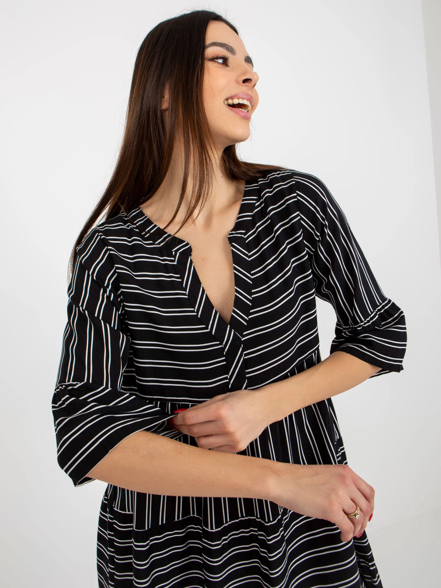 Rochie Dama Maneca 3/4, Dungi, Sublevel, Negru de Vara - Image 3
