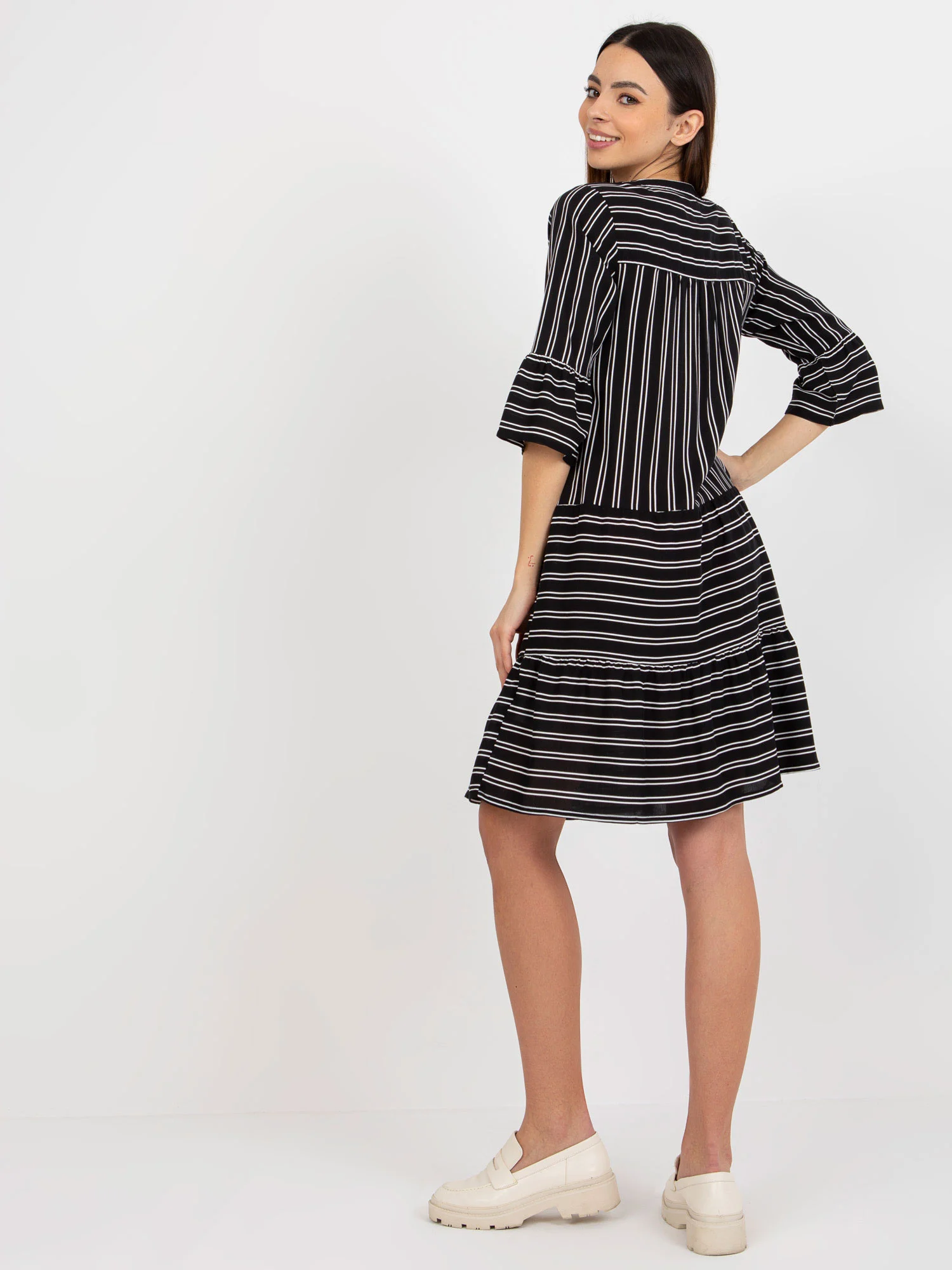 Rochie Dama Maneca 3/4, Dungi, Sublevel, Negru de Vara - Image 5