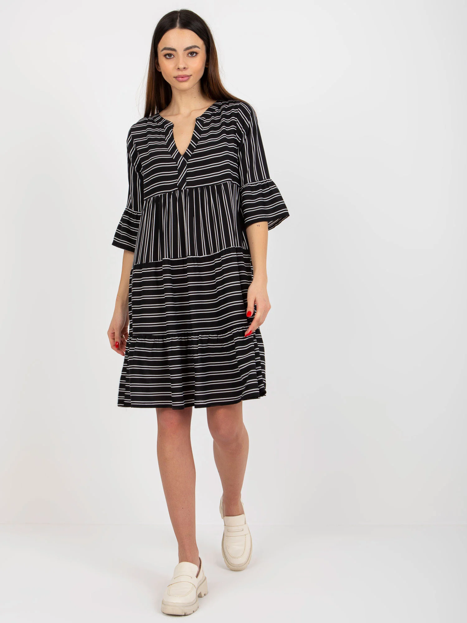 Rochie Dama Maneca 3/4, Dungi, Sublevel, Negru de Vara - Image 6