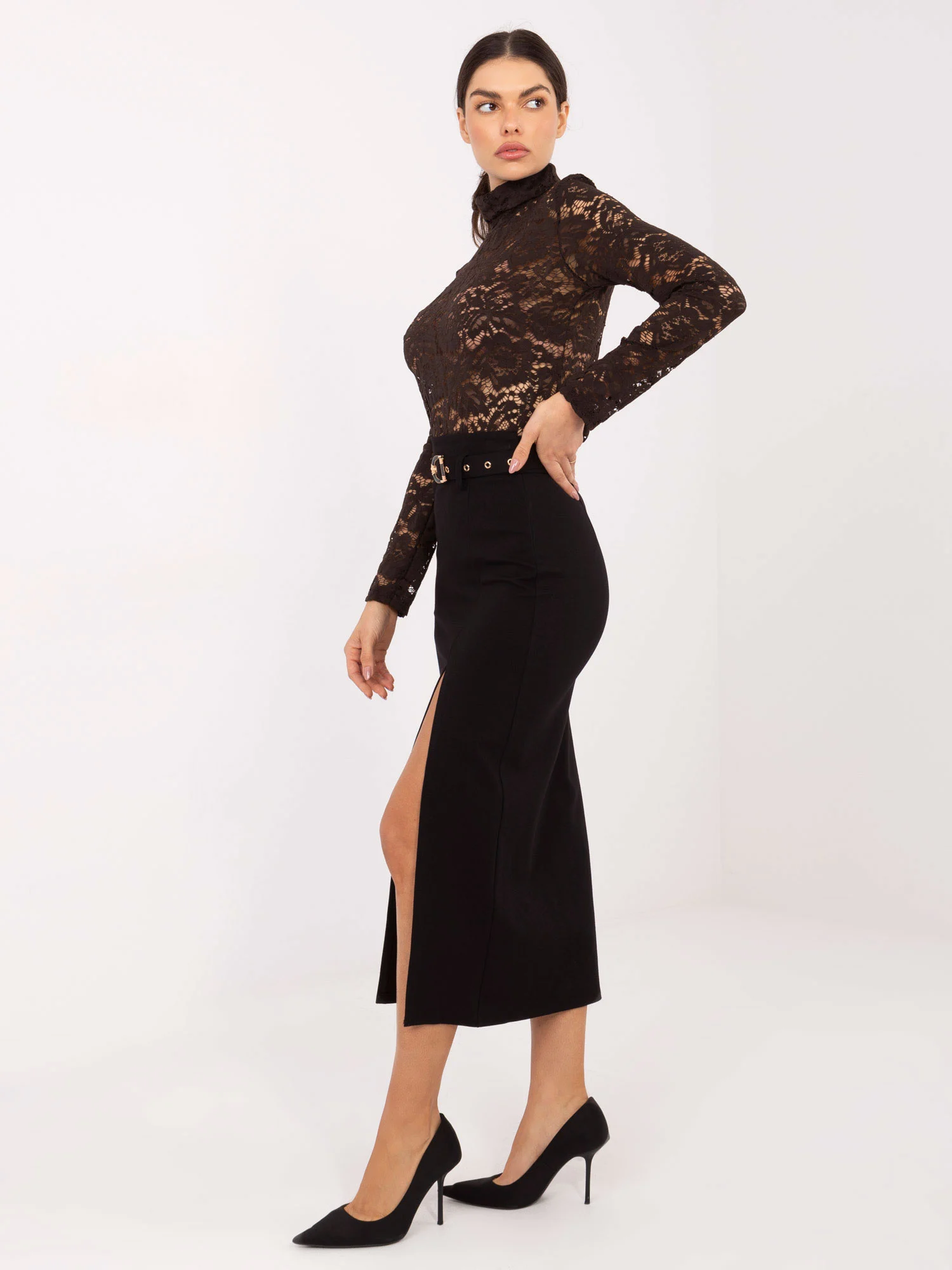 Fusta Dama Midi, Elegant, RUE PARIS, Negru Eleganta Office - imagine 4