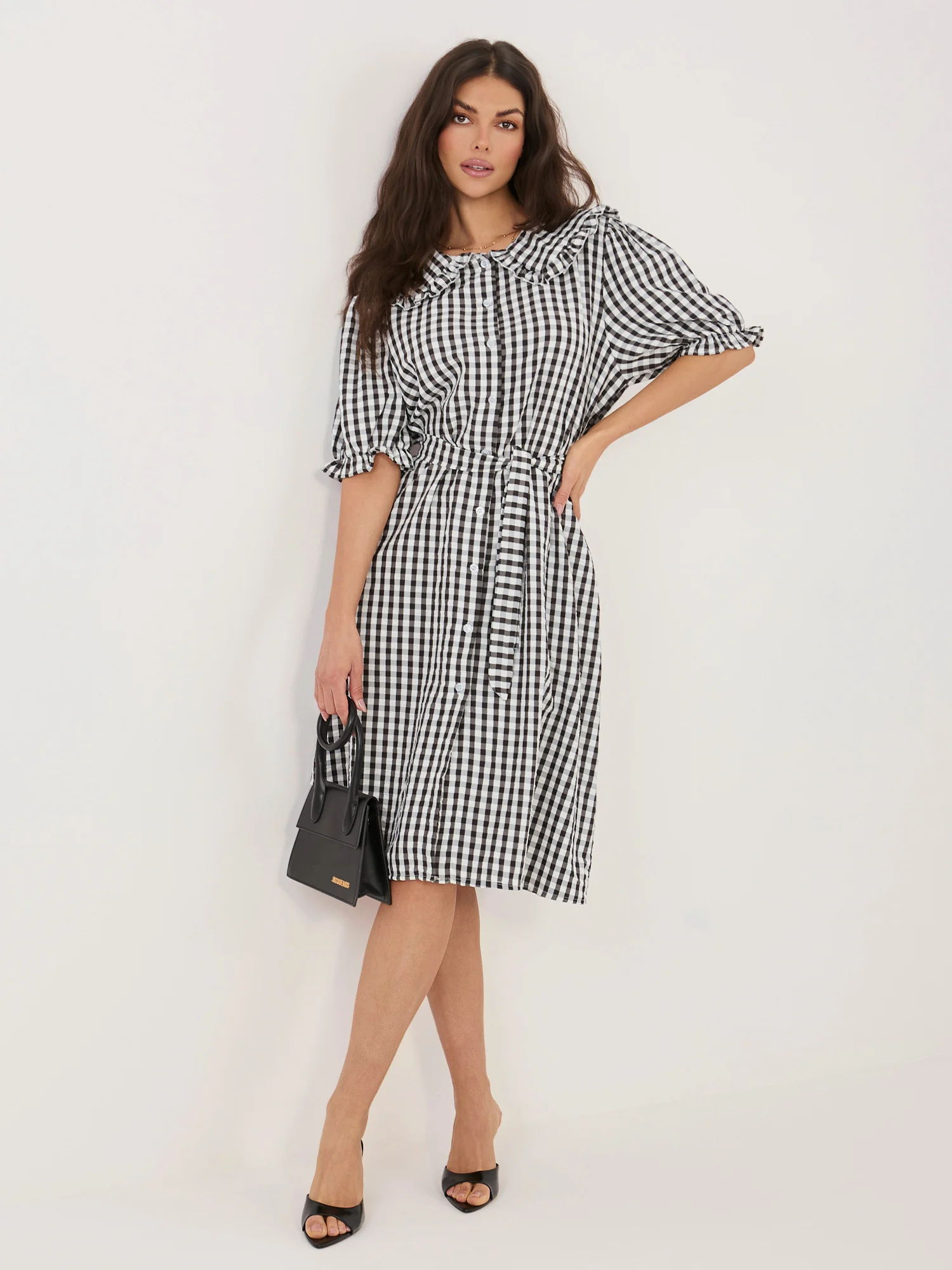 Rochie Dama Midi, Carouri, ITALY MODA, Negru Eleganta Office - Image 2