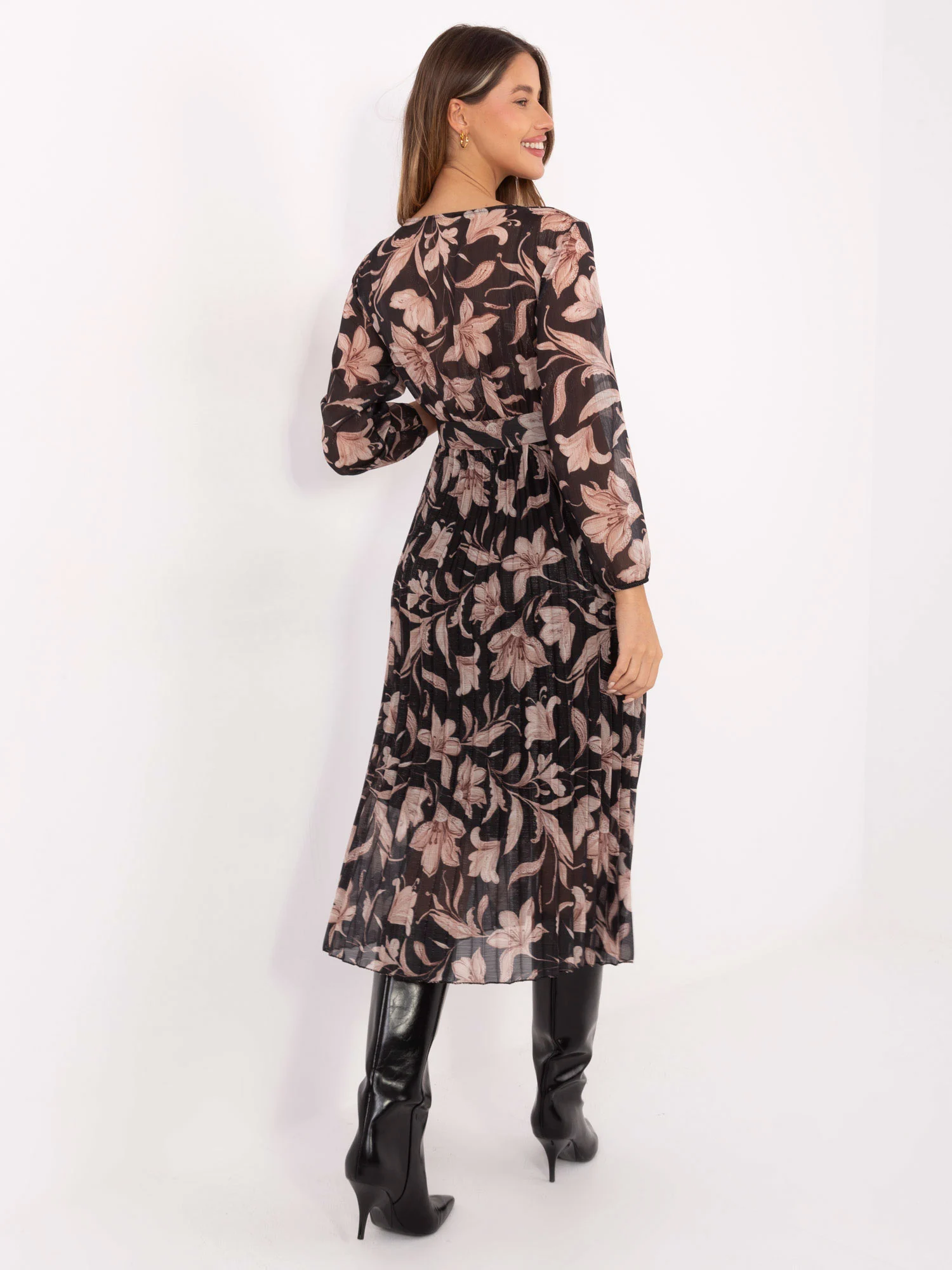 Rochie Dama Maxi, Floral, ITALY MODA, Negru - Image 4