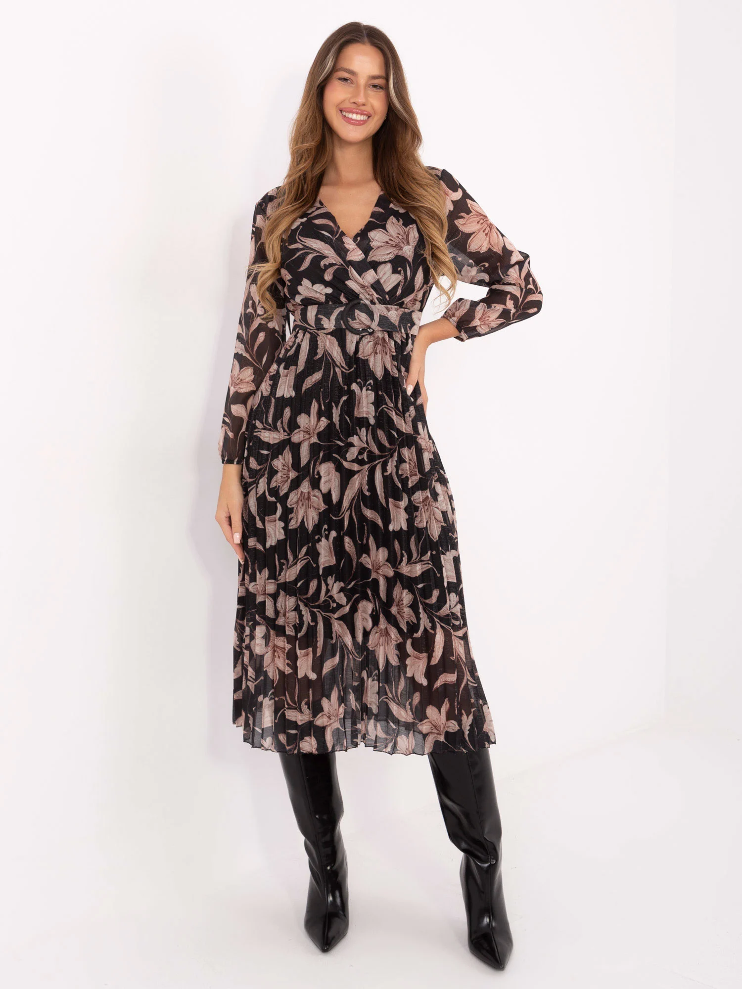 Rochie Dama Maxi, Floral, ITALY MODA, Negru - Image 3