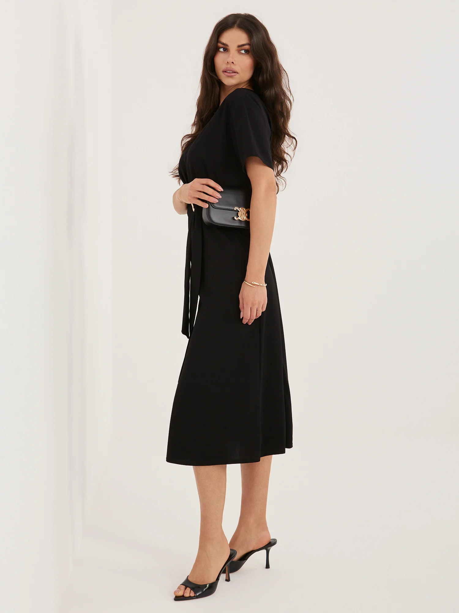 Rochie Dama Midi, Rochie dreapta, MODA ITALY, Negru de Vara - Image 4