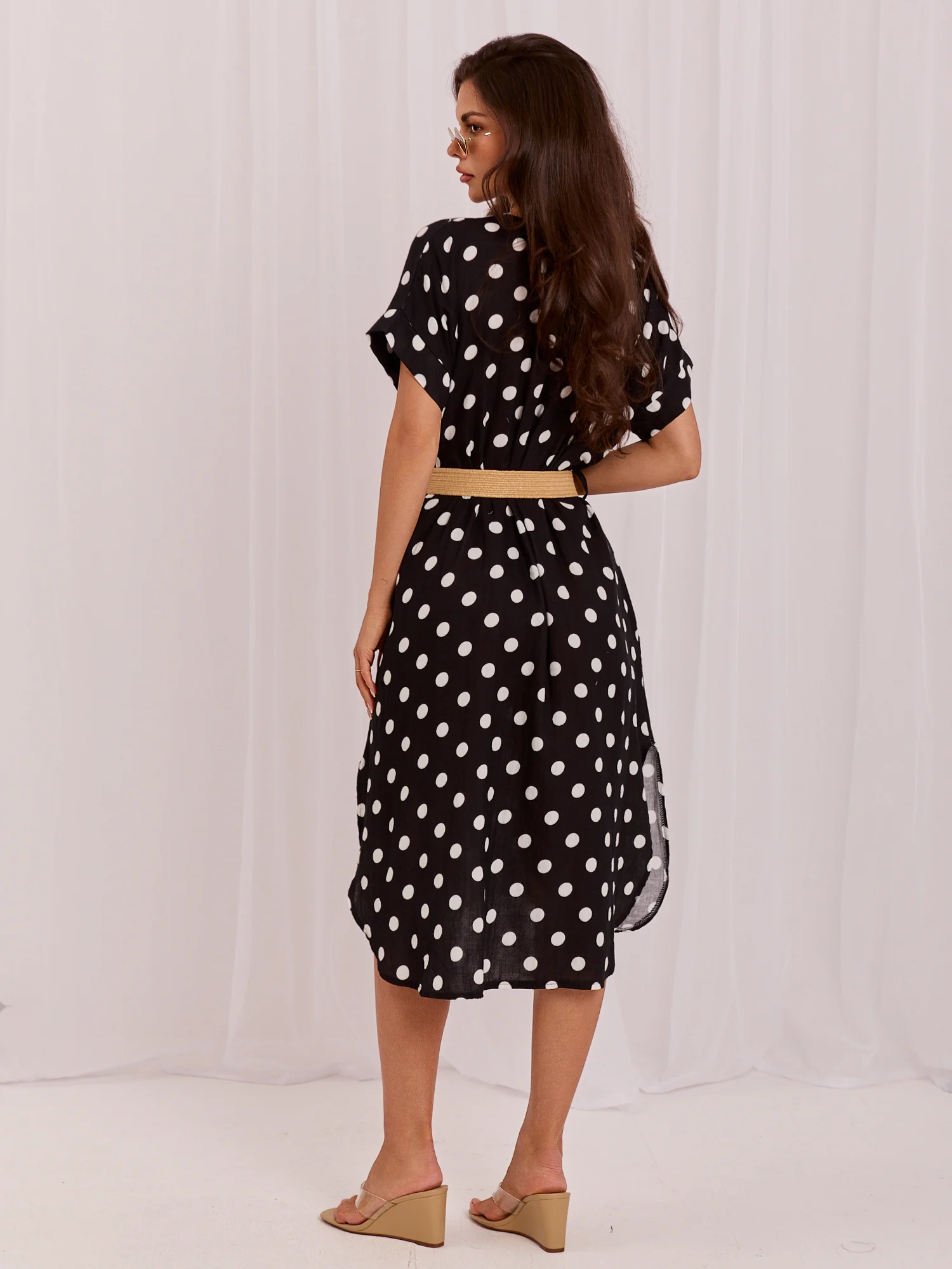 Rochie Dama Midi, Buline, ITALY MODA, Negru de Vara - imagine 4