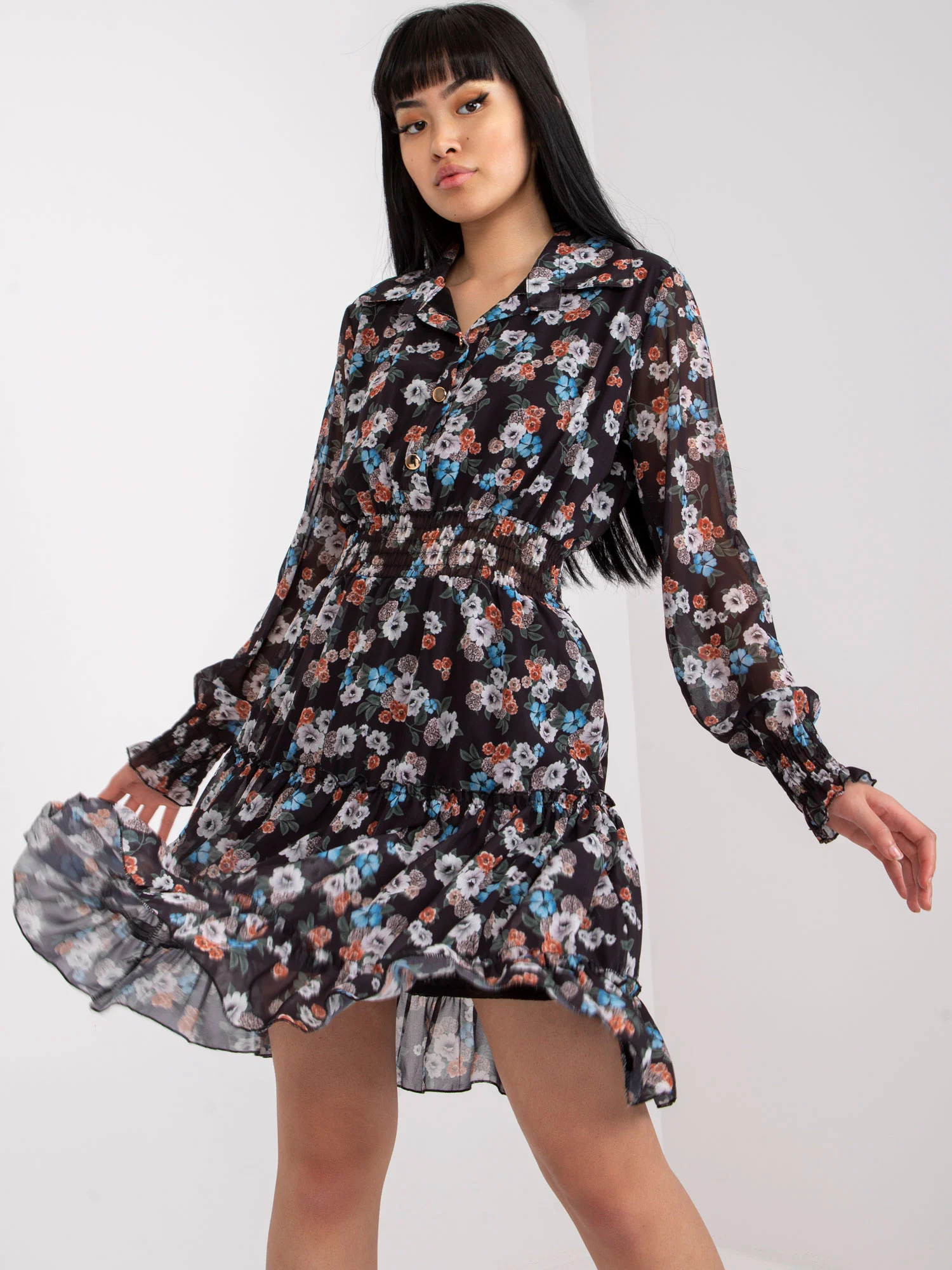 Rochie Dama Maxi, Floral, ITALY MODA, Negru Eleganta Office - Image 3