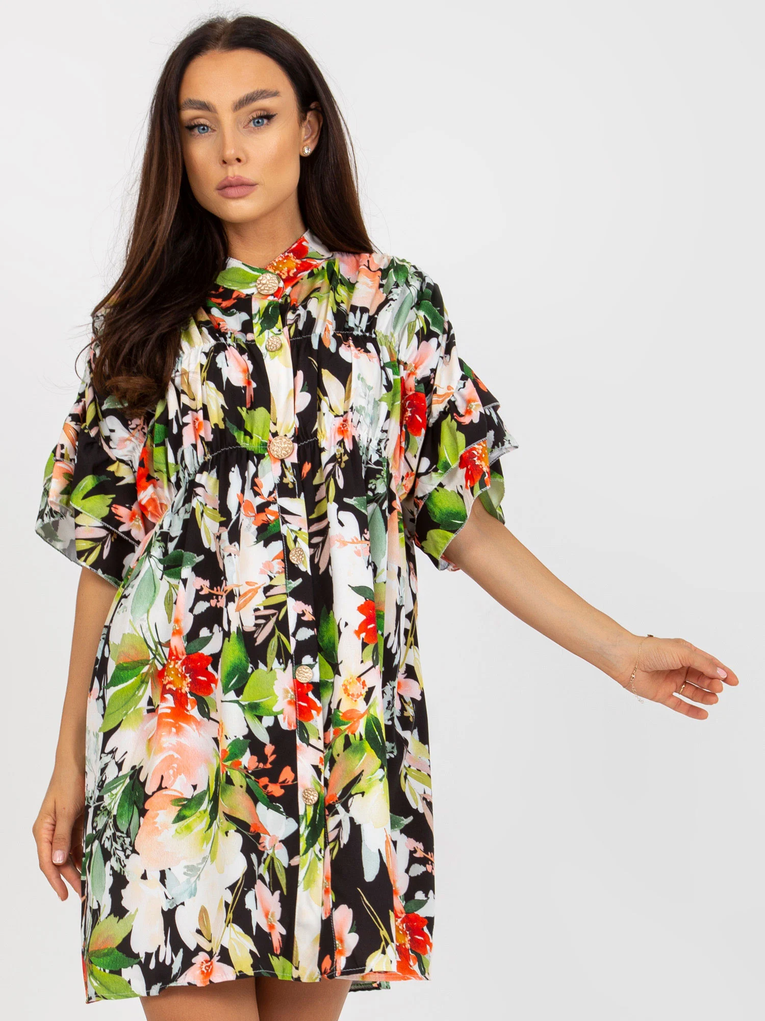 Rochie Dama Mini, Floral, ITALY MODA, Verde Eleganta Office - Image 2