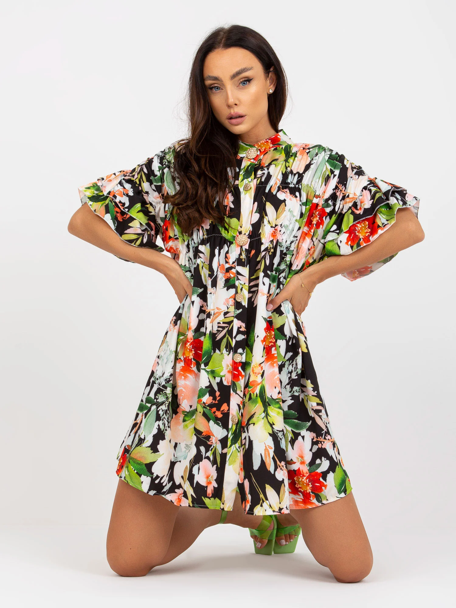 Rochie Dama Mini, Floral, ITALY MODA, Verde Eleganta Office - Image 5