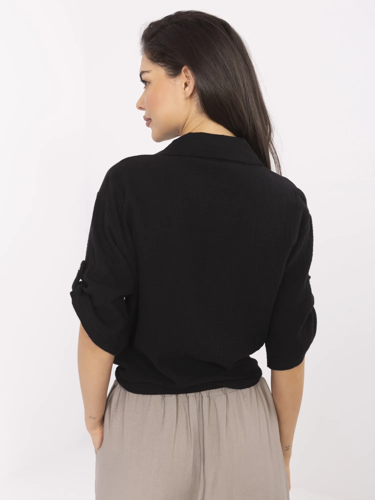 Camasa Dama Mini, Guler inalt, ITALY MODA, Negru Casual - imagine 2