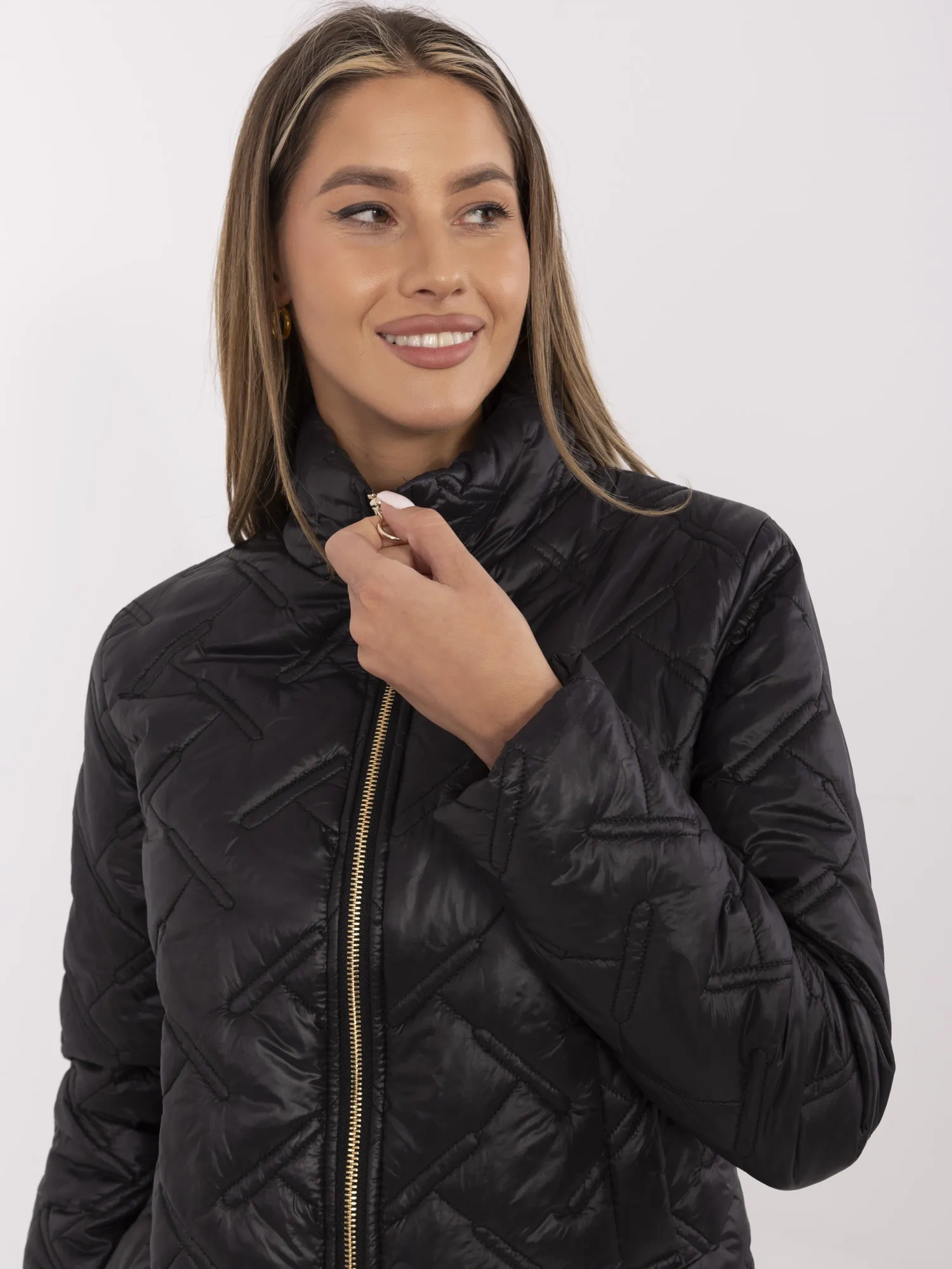 Jacheta Dama Guler inalt, Nailon, ITALY MODA, Negru Eleganta Office - imagine 4