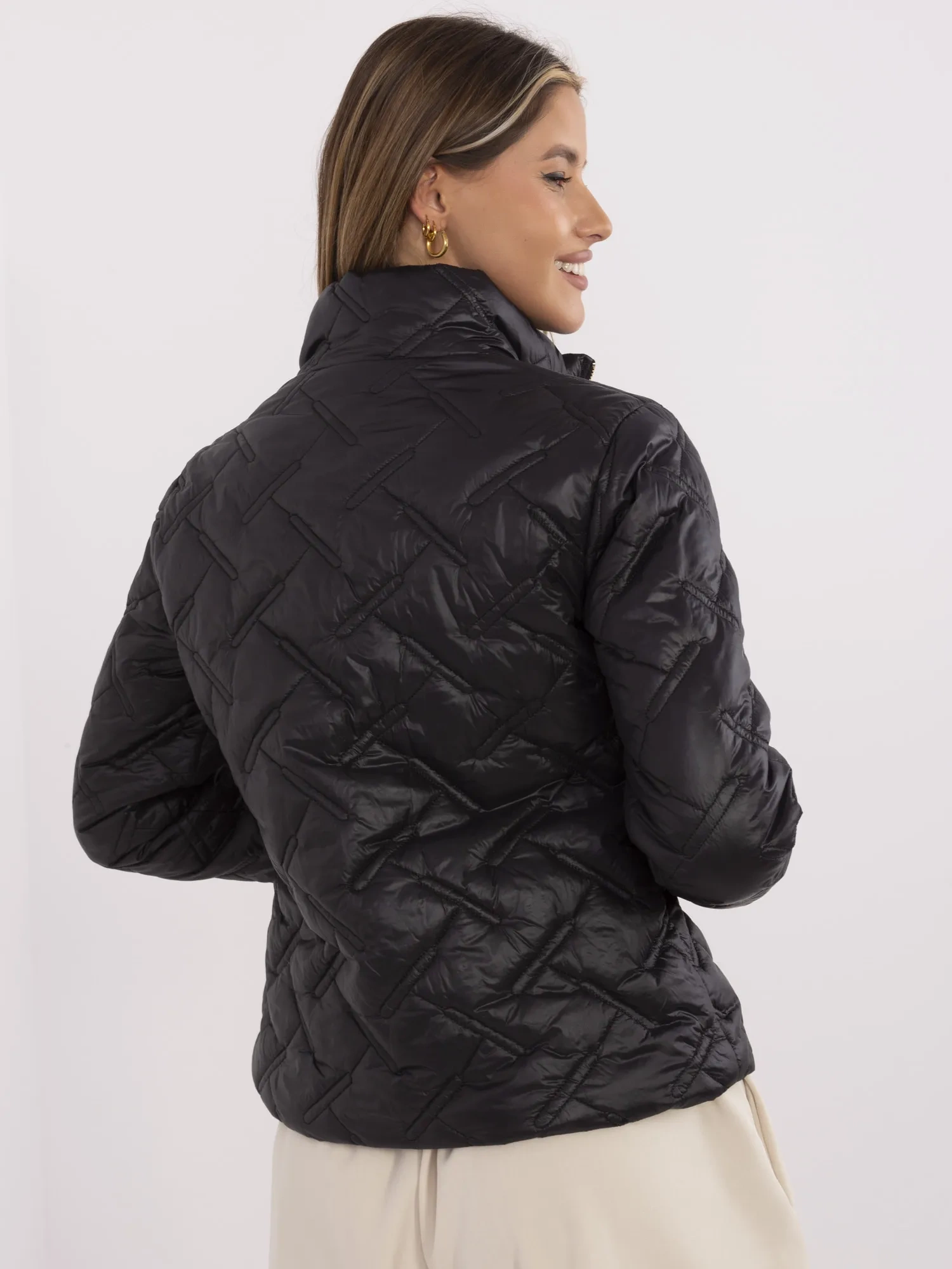 Jacheta Dama Guler inalt, Nailon, ITALY MODA, Negru Eleganta Office - imagine 2