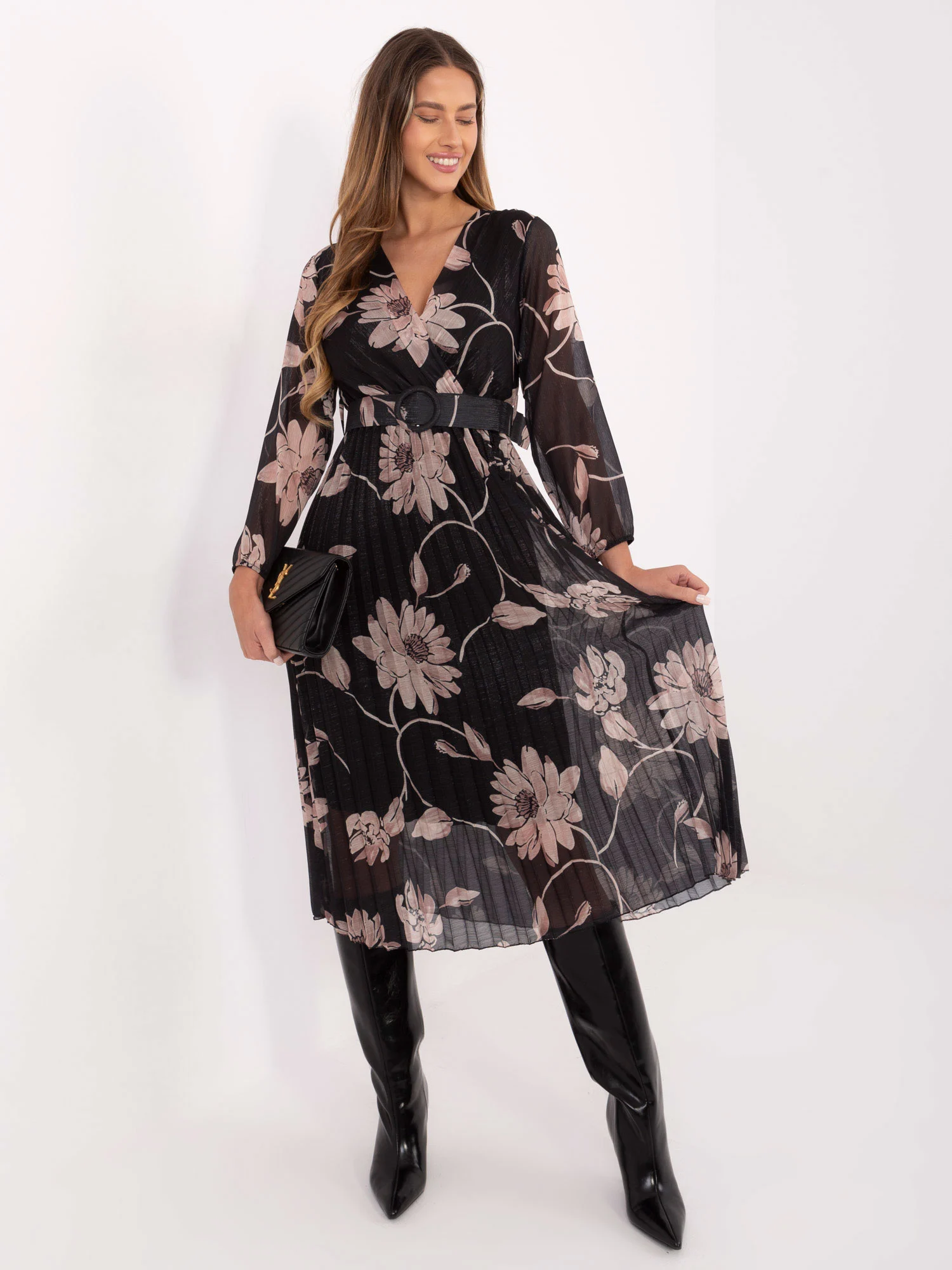 Rochie Dama Maxi, Floral, ITALY MODA, Negru - Image 6