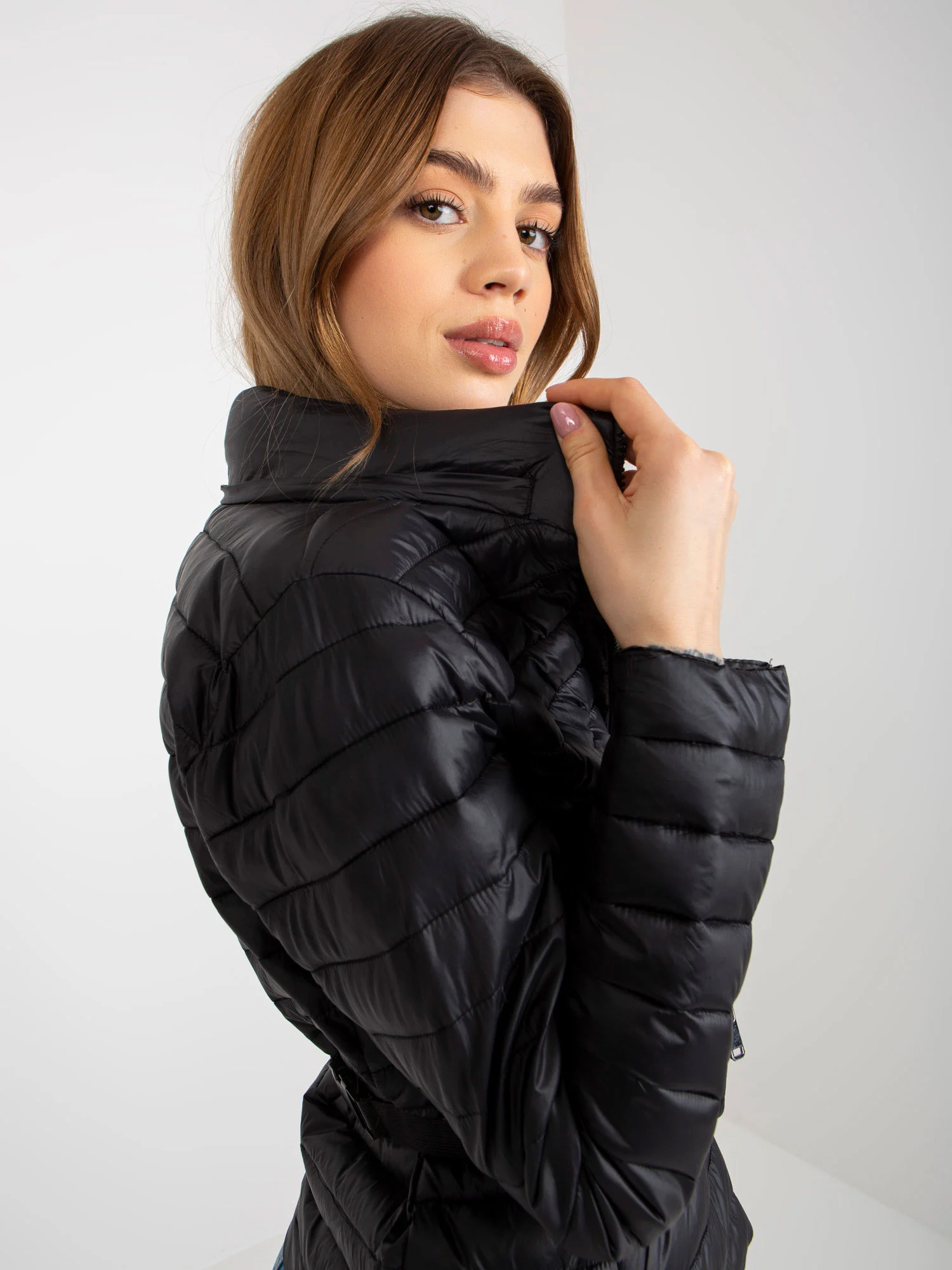 Jacheta Dama Maneca lunga, Guler inalt, Honey Winter, Negru de Vara Marimi Mari - imagine 3