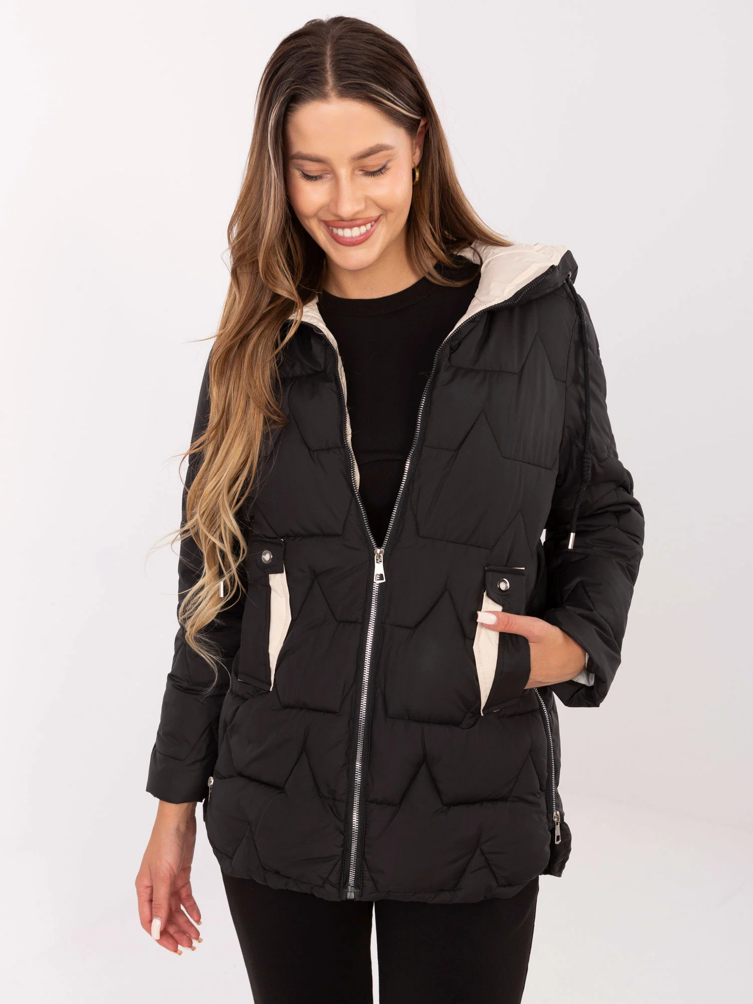 Jacheta Dama Maneca lunga, Guler inalt, Snow Moda, Negru de Vara Marimi Mari - imagine 5