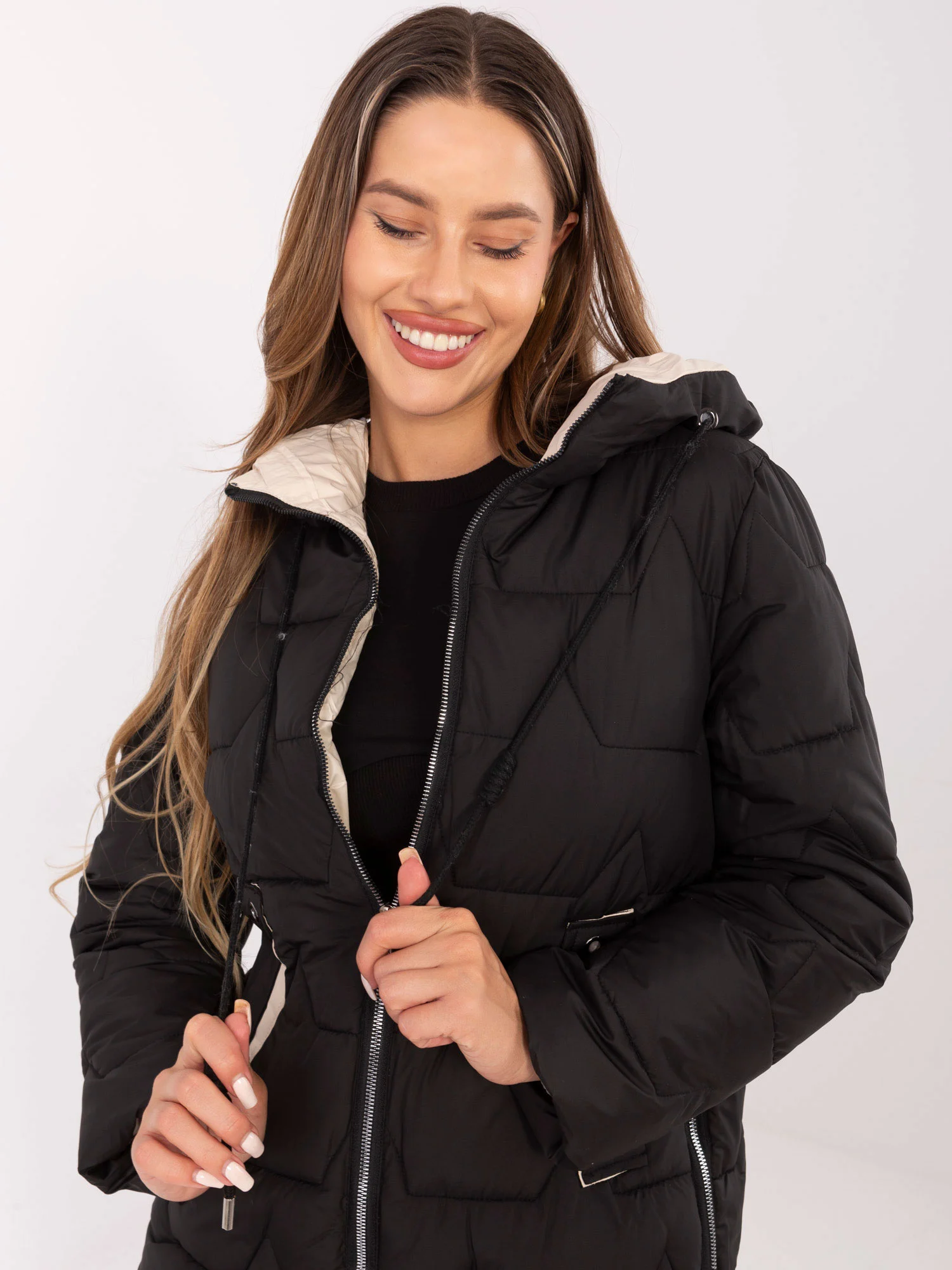 Jacheta Dama Maneca lunga, Guler inalt, Snow Moda, Negru de Vara Marimi Mari - imagine 3
