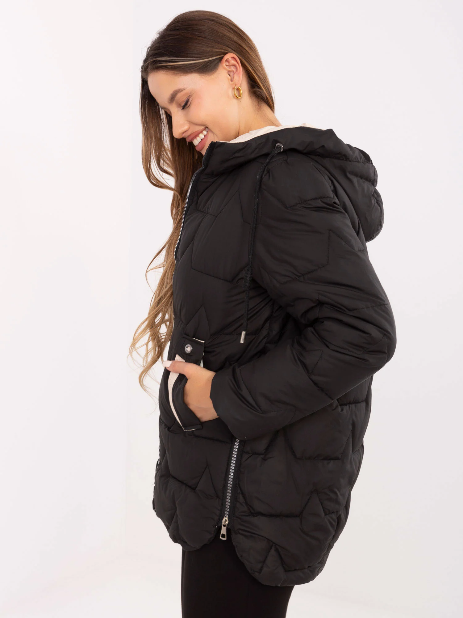 Jacheta Dama Maneca lunga, Guler inalt, Snow Moda, Negru de Vara Marimi Mari - imagine 4