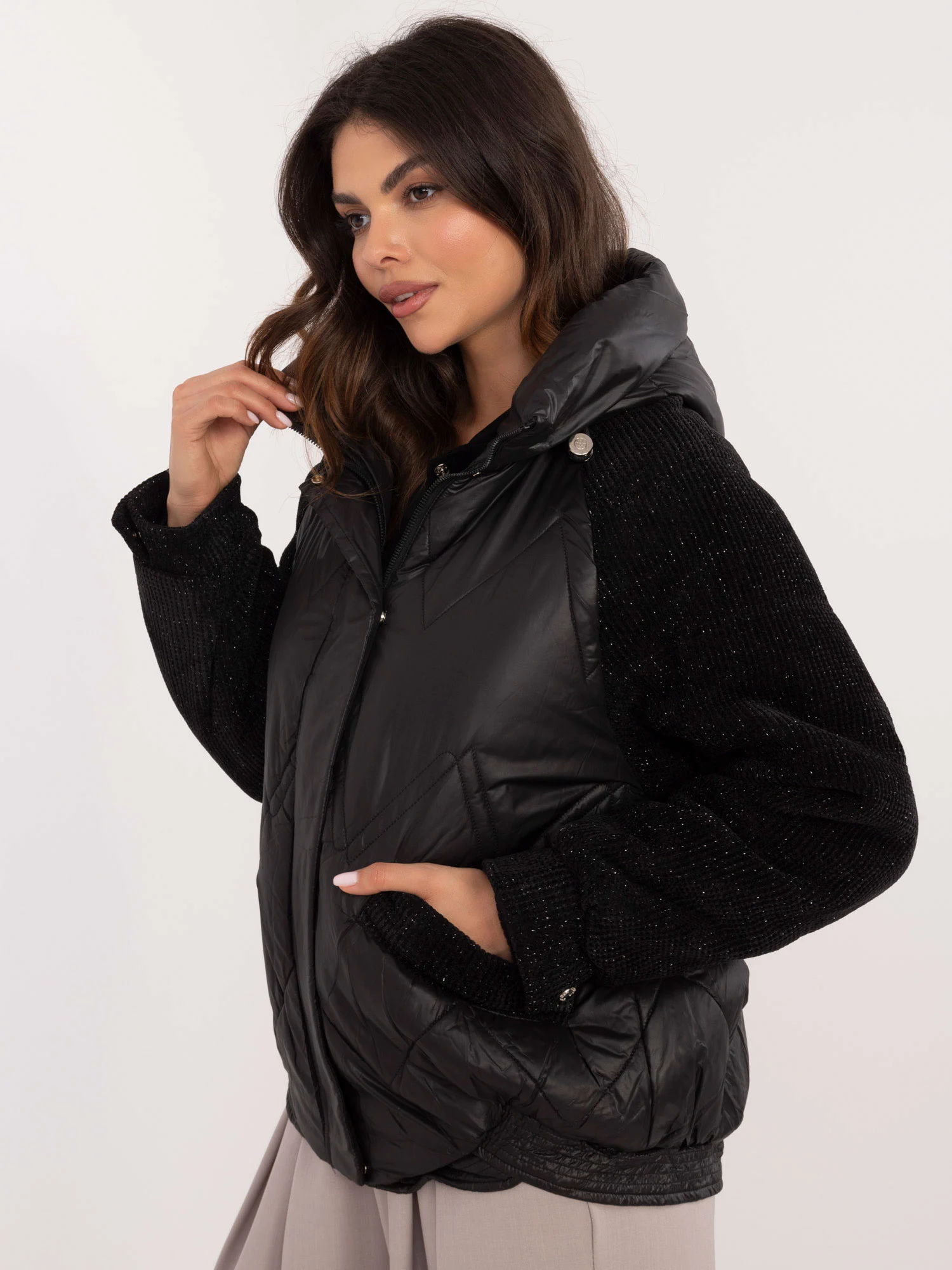 Jacheta Dama Guler inalt, Poliester, Vaston, Negru Casual - imagine 5
