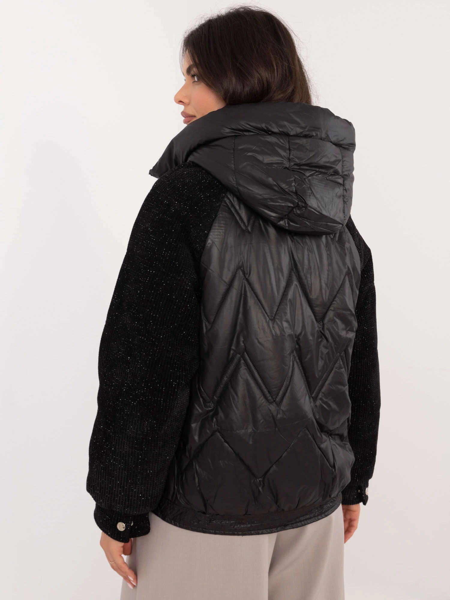 Jacheta Dama Guler inalt, Poliester, Vaston, Negru Casual - imagine 3