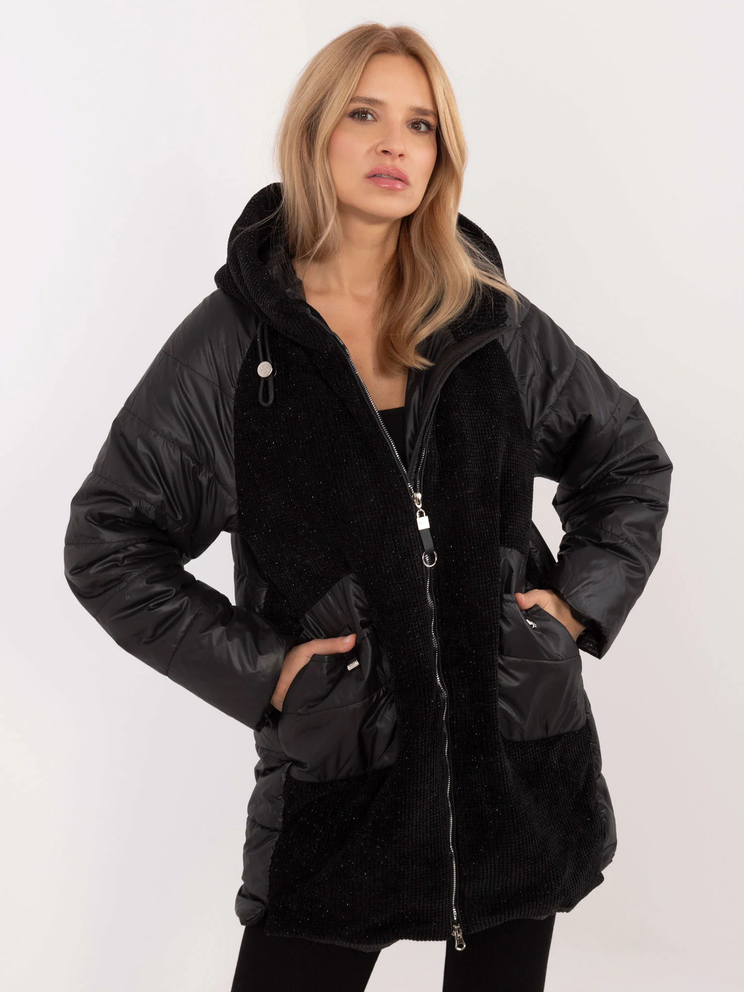 Jacheta Dama Guler inalt, Poliester, Vaston, Negru Casual Marimi Mari - imagine 5