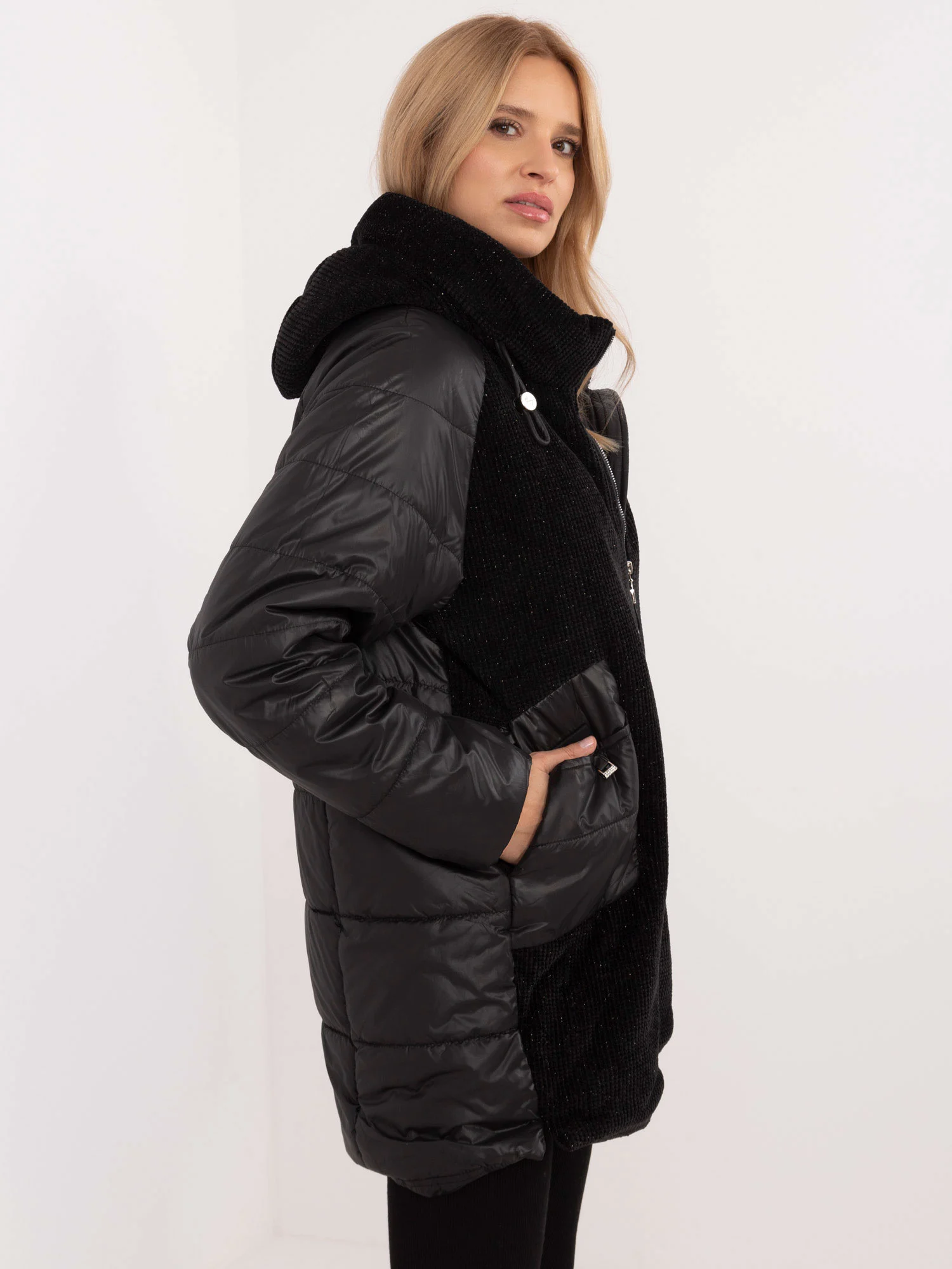 Jacheta Dama Guler inalt, Poliester, Vaston, Negru Casual Marimi Mari - imagine 4