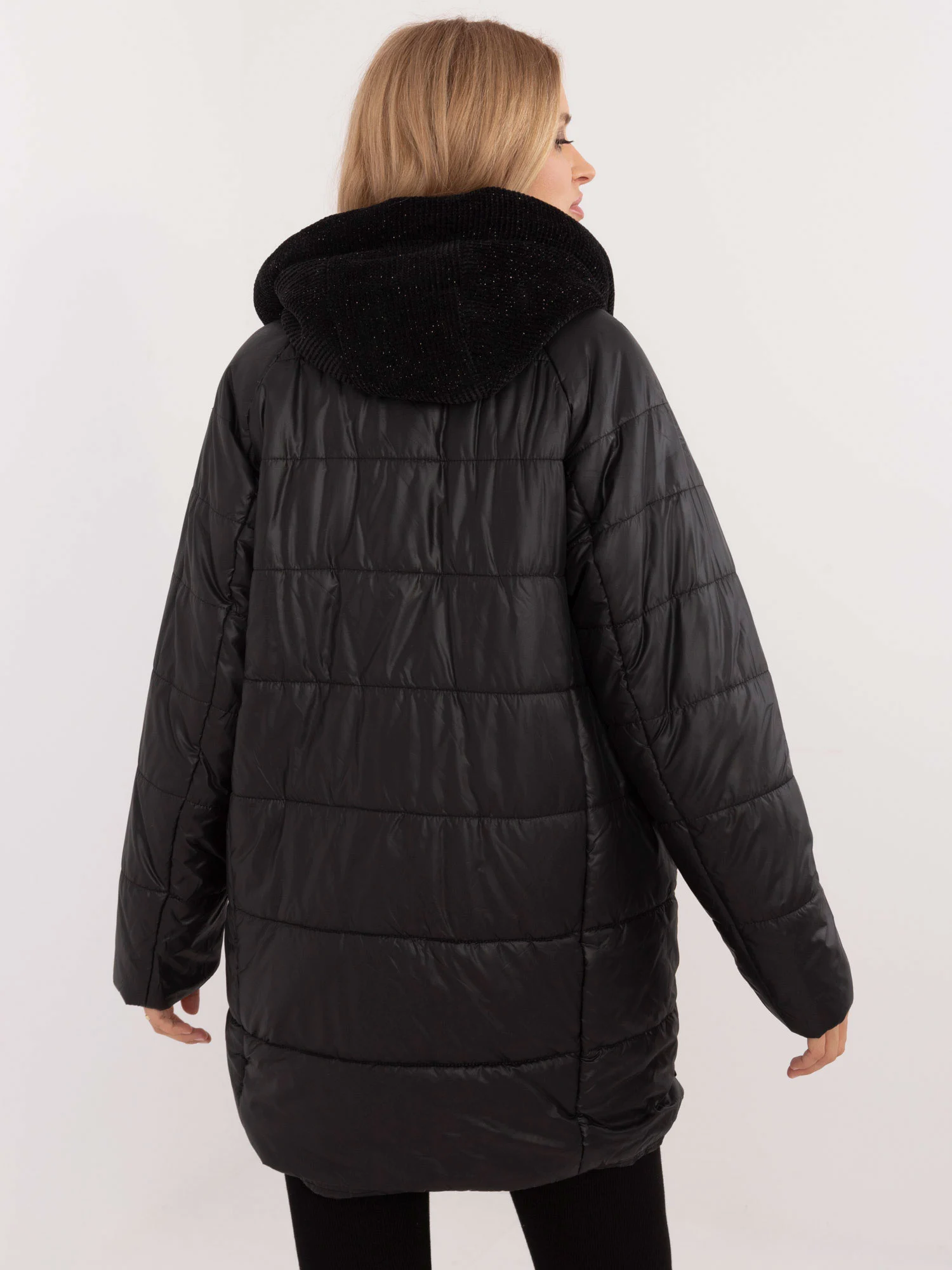 Jacheta Dama Guler inalt, Poliester, Vaston, Negru Casual Marimi Mari - imagine 2