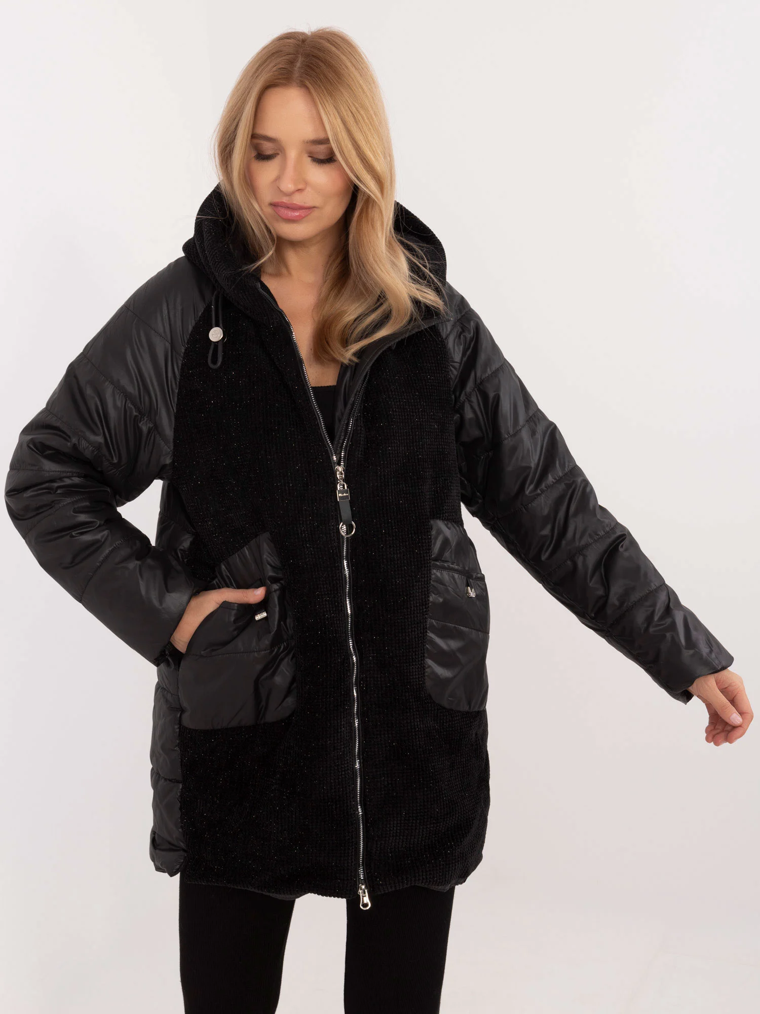 Jacheta Dama Guler inalt, Poliester, Vaston, Negru Casual Marimi Mari - imagine 3