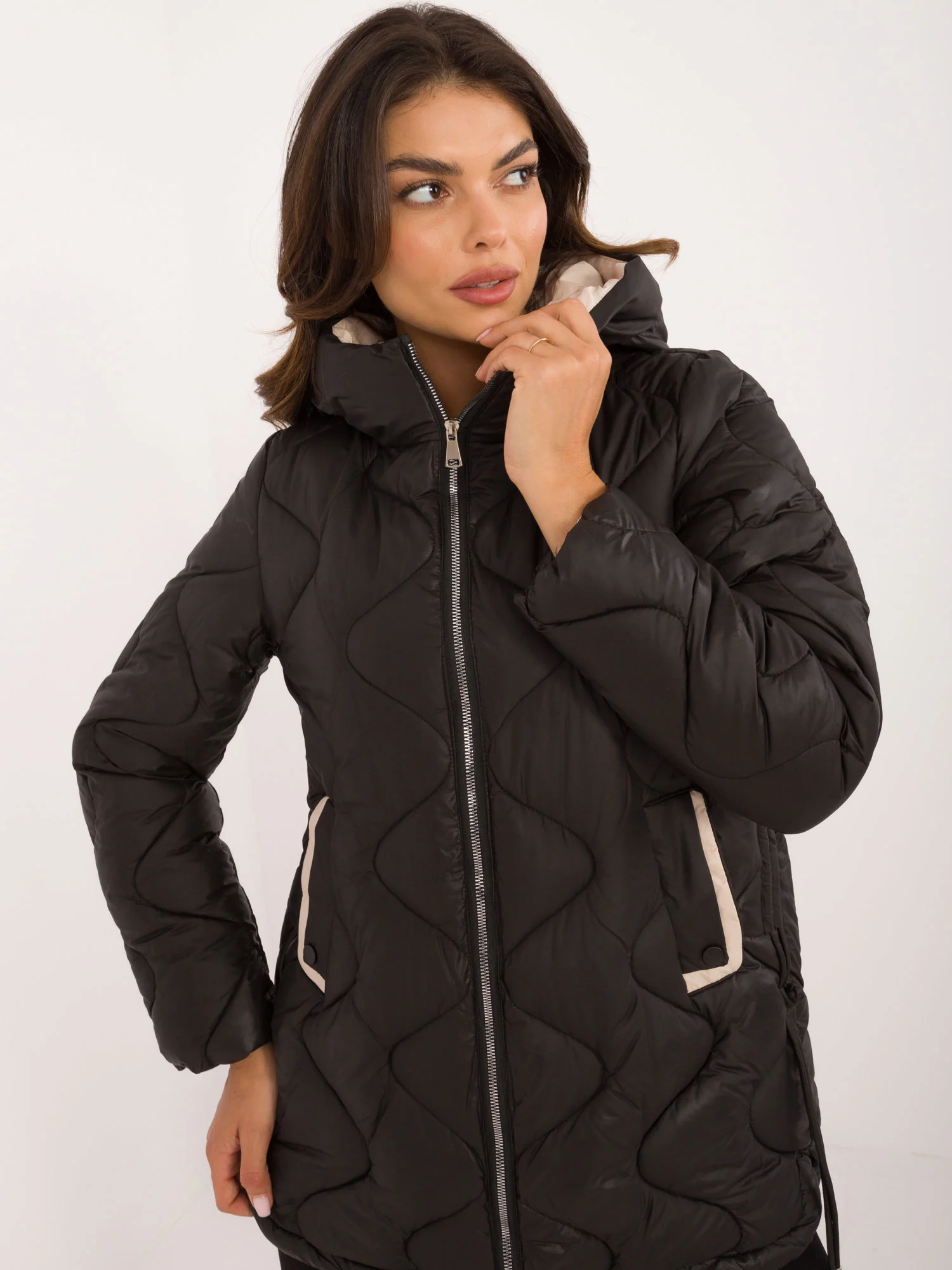 Jacheta Dama Maneca lunga, Guler inalt, Snow Moda, Negru de Vara Marimi Mari - imagine 2