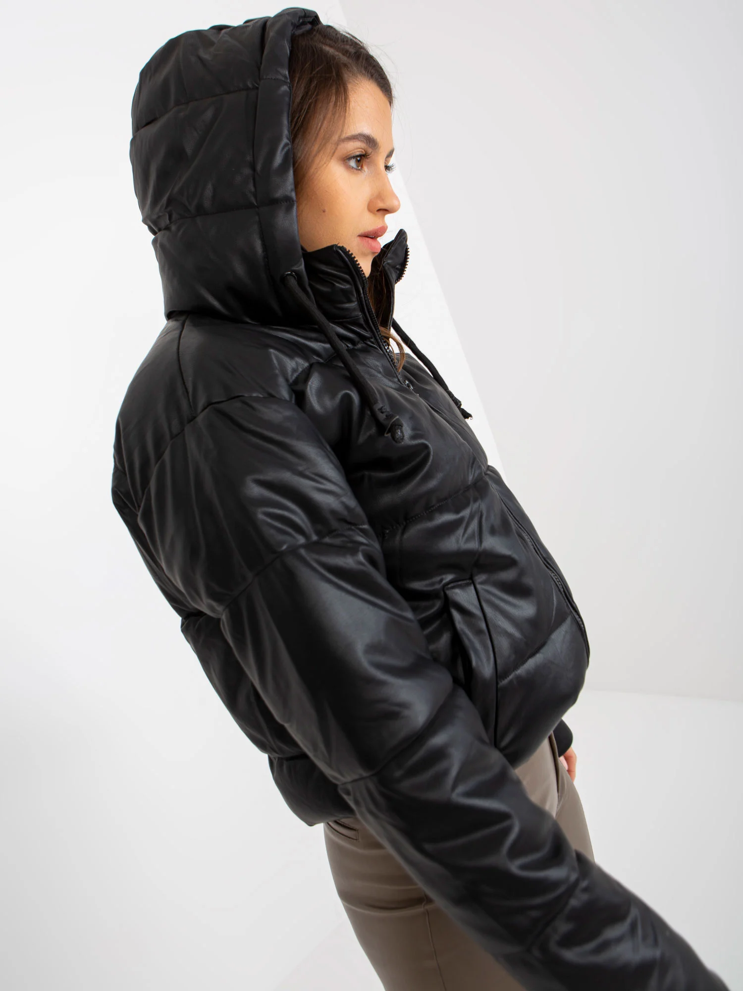 Jacheta Dama Maneca lunga, Guler inalt, Z-Desing Jacket Style, Negru Casual - imagine 4