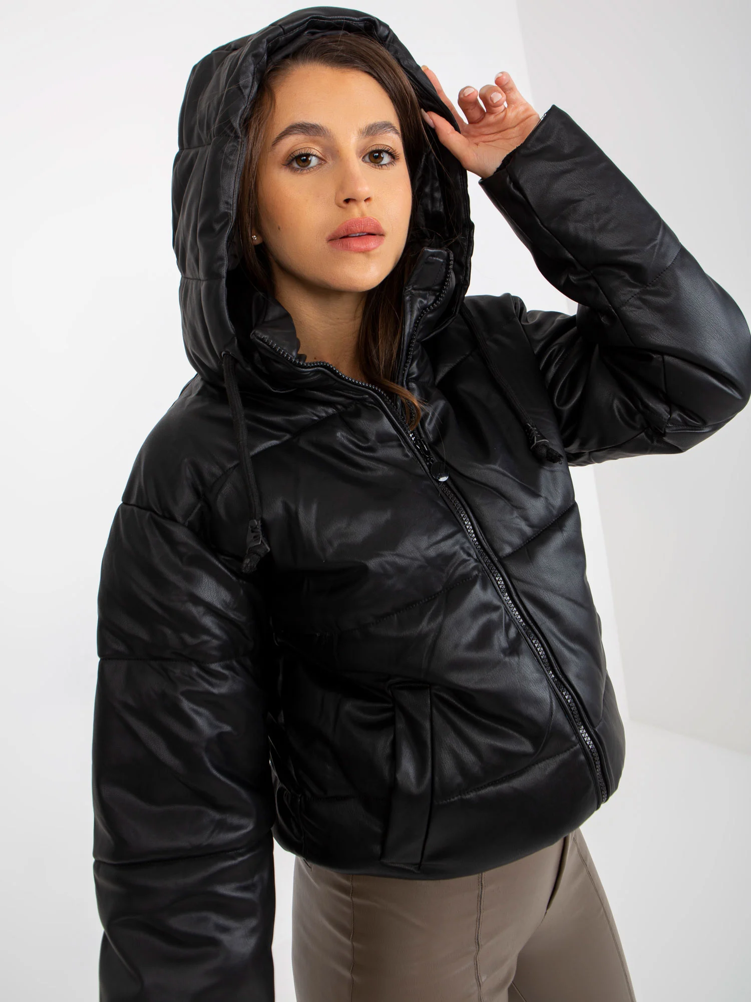Jacheta Dama Maneca lunga, Guler inalt, Z-Desing Jacket Style, Negru Casual - imagine 6