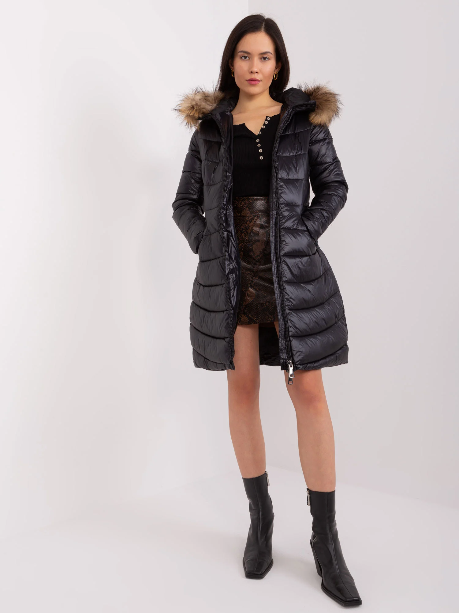 Jacheta Dama Maneca lunga, Guler inalt, Trendy. ING, Negru Casual - imagine 3