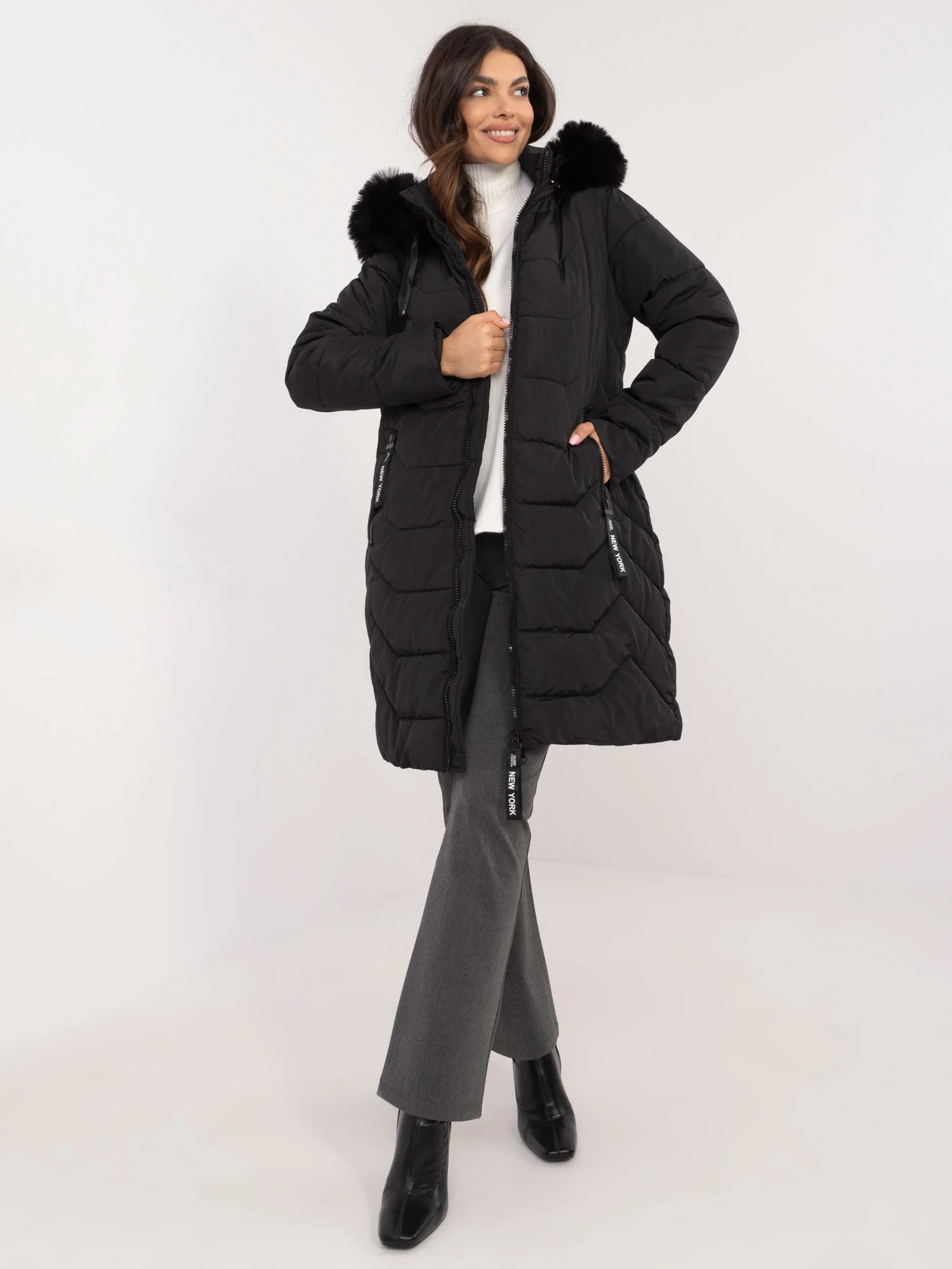 Jacheta Dama Maneca lunga, Guler inalt, SKORP, Negru Casual Marimi Mari - imagine 3