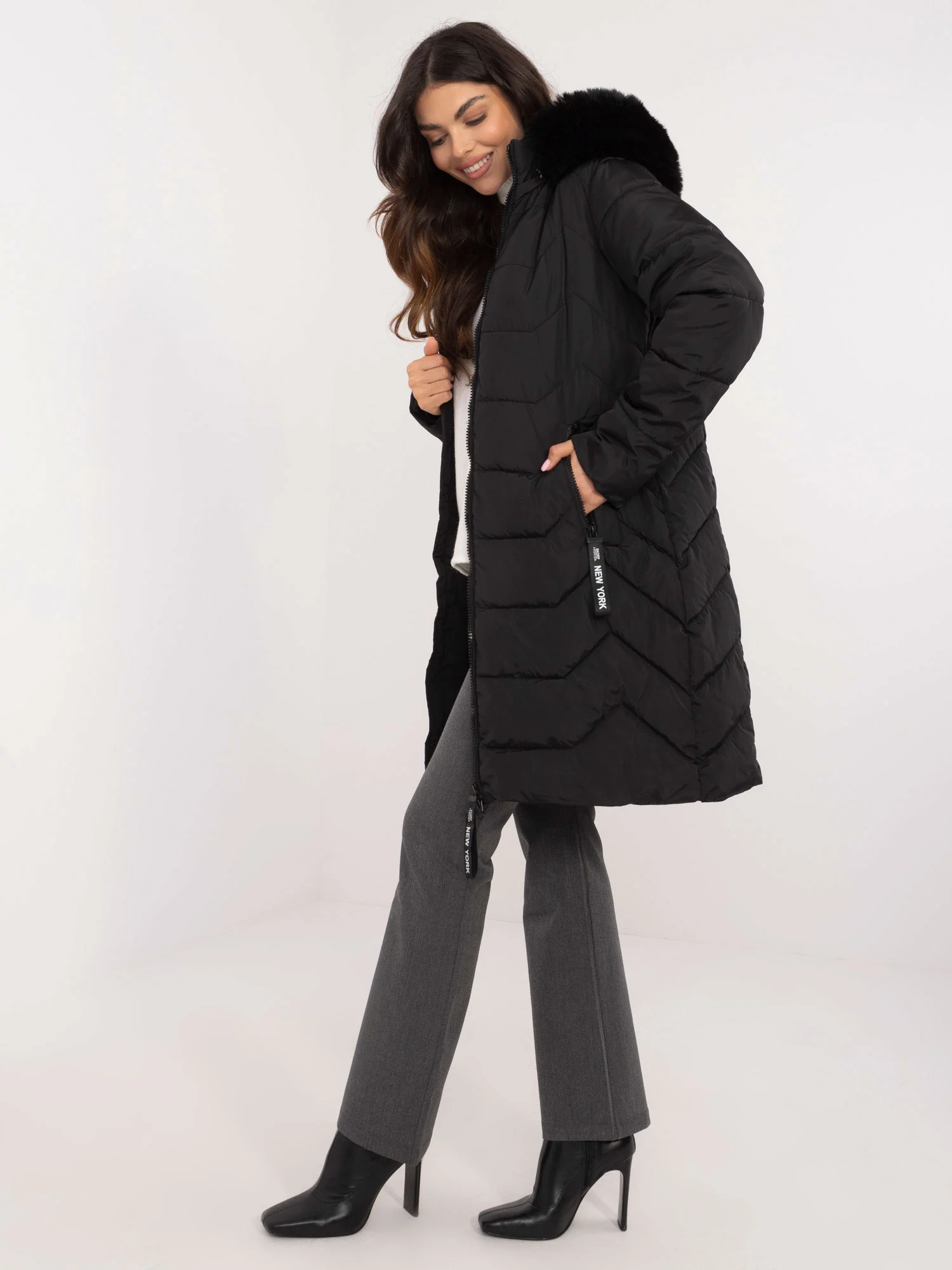 Jacheta Dama Maneca lunga, Guler inalt, SKORP, Negru Casual Marimi Mari - imagine 2