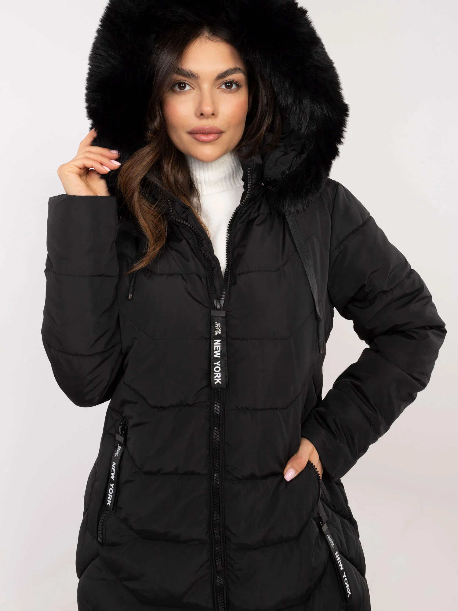 Jacheta Dama Maneca lunga, Guler inalt, SKORP, Negru Casual Marimi Mari - imagine 4