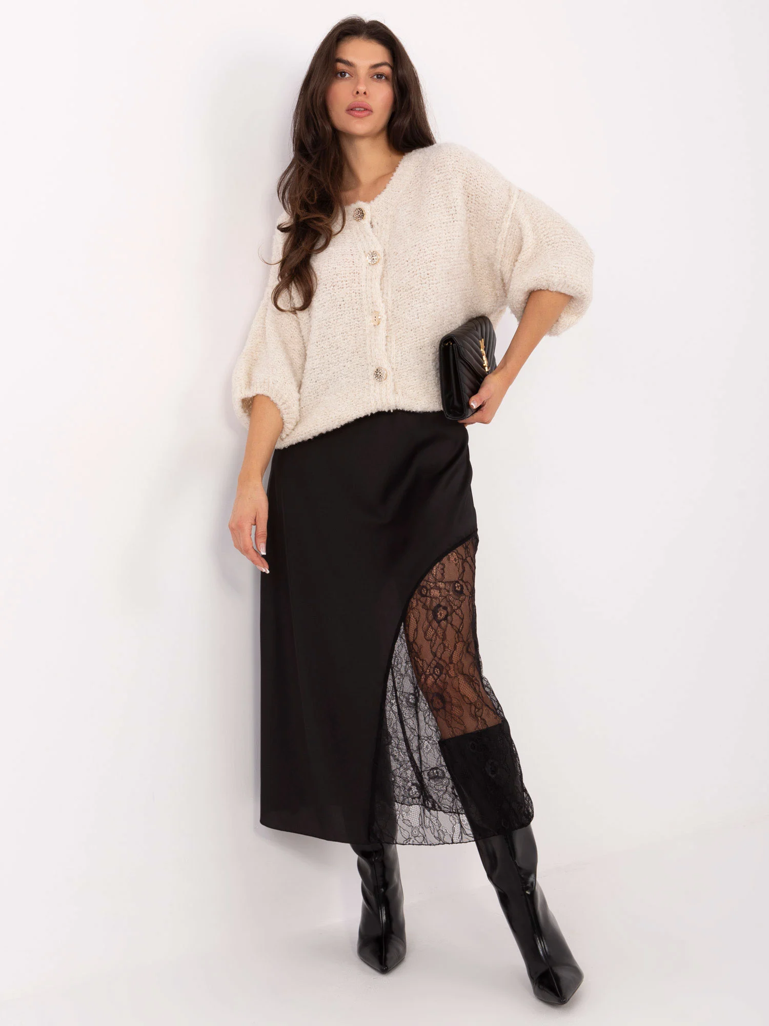 Fusta Dama Midi, Dantela, RUE PARIS, Negru de Petrecere - imagine 3