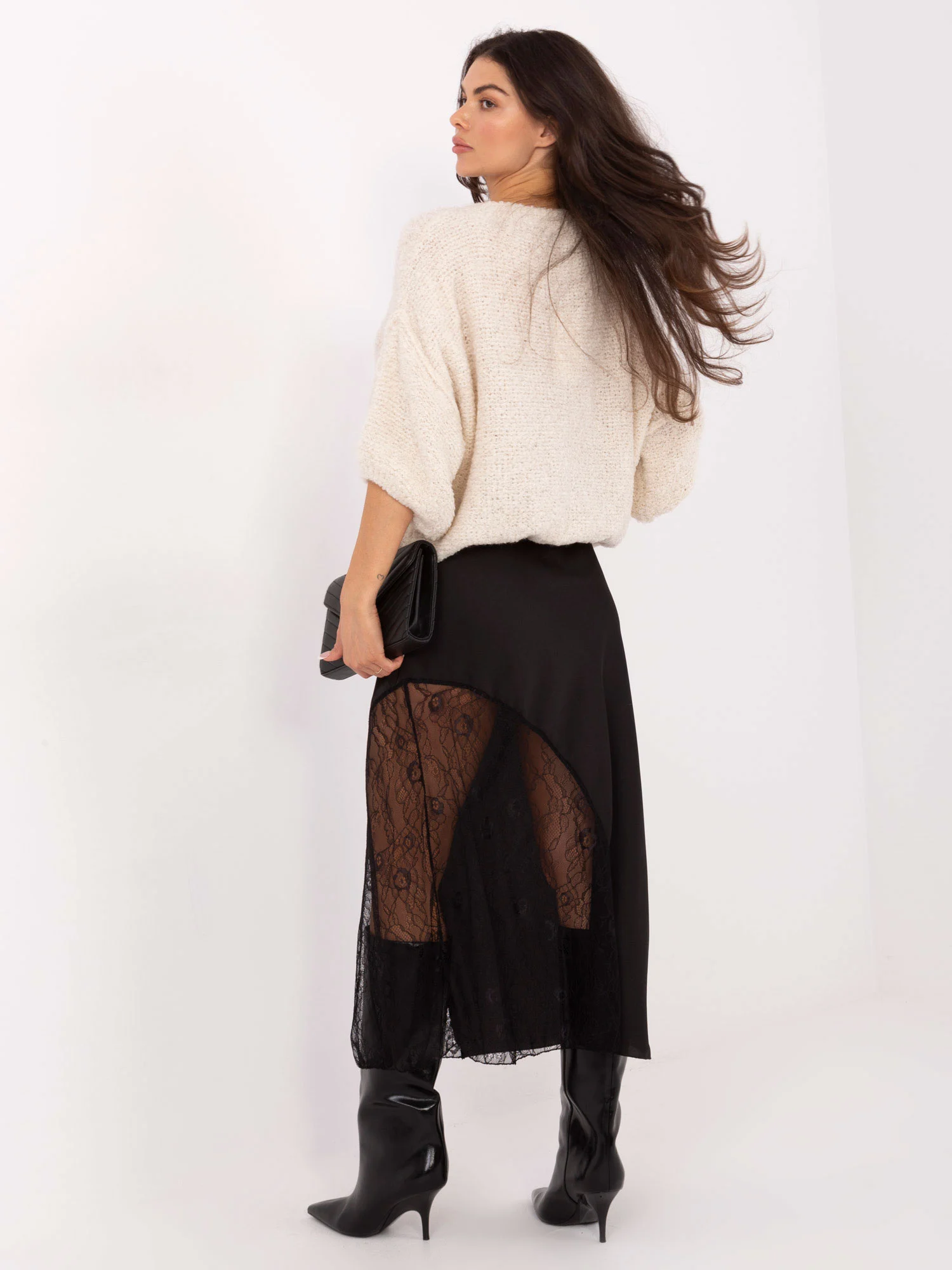 Fusta Dama Midi, Dantela, RUE PARIS, Negru de Petrecere - imagine 5