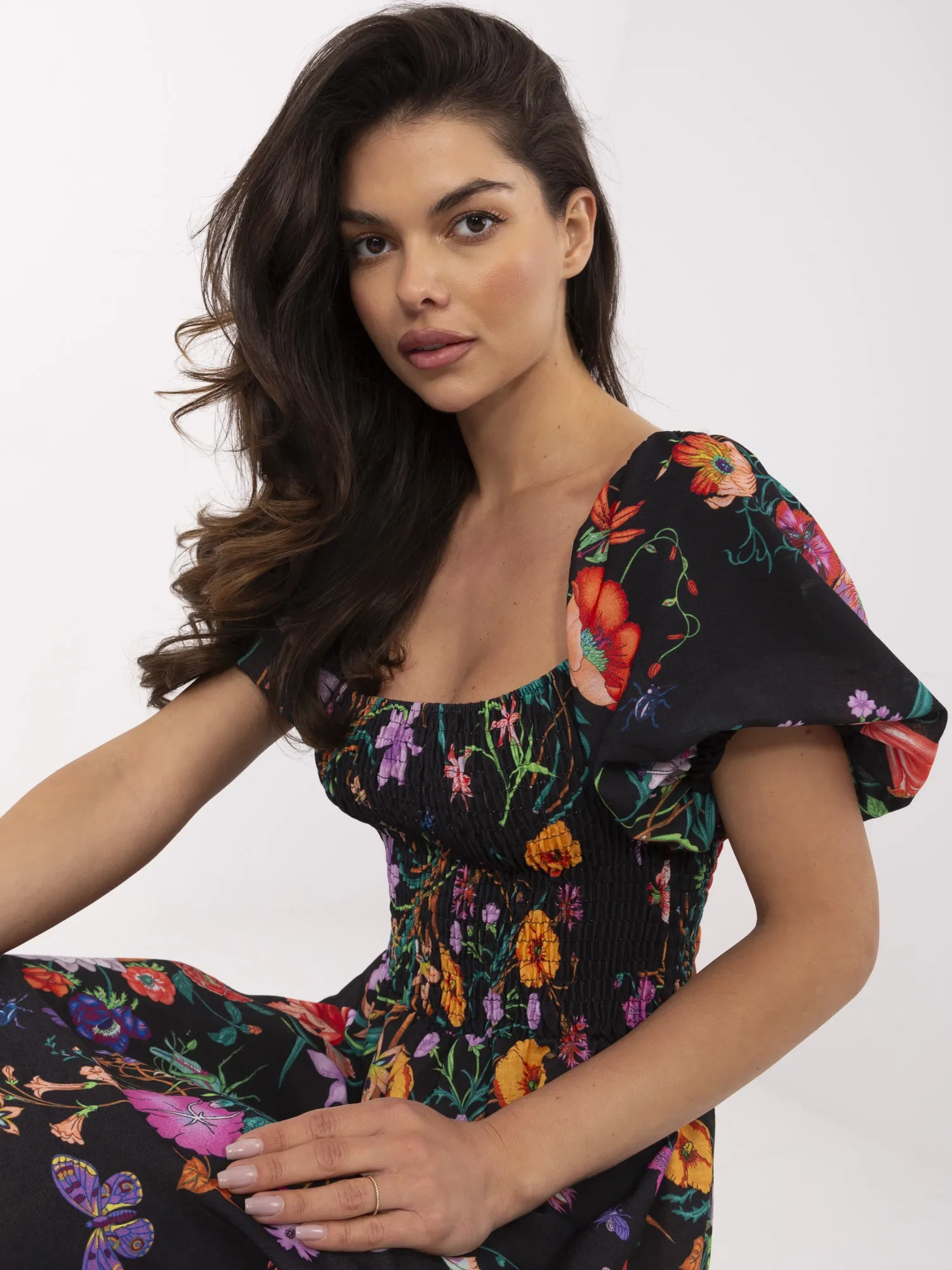 Rochie Dama Midi, Floral, ITALY MODA, Negru de Vara - Image 6