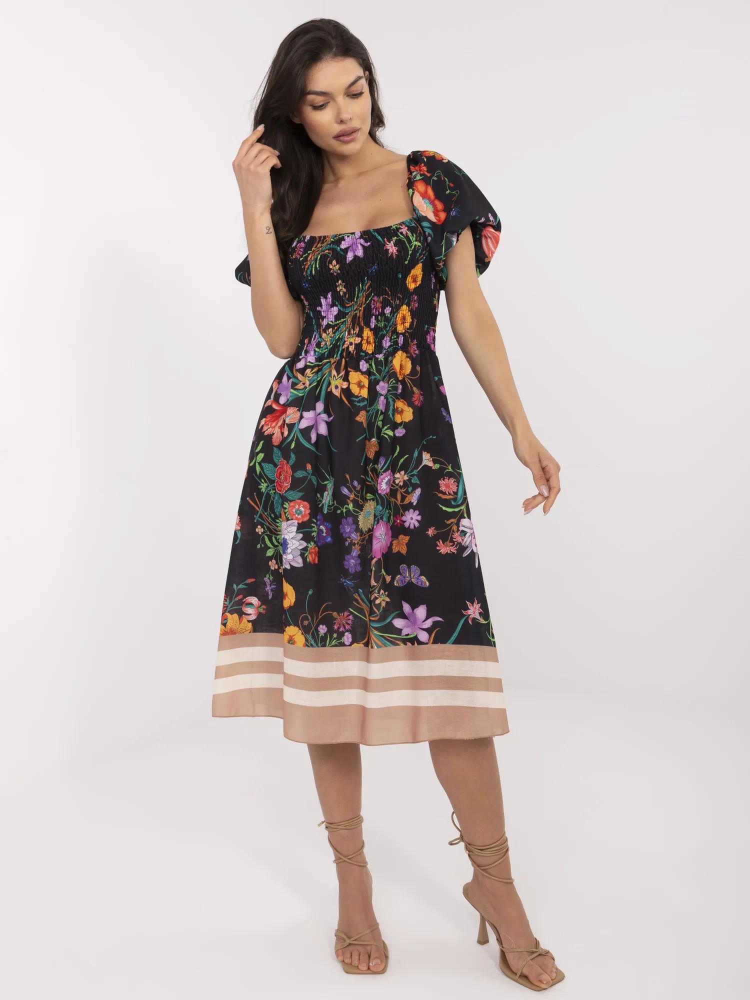 Rochie Dama Midi, Floral, ITALY MODA, Negru de Vara - Image 2