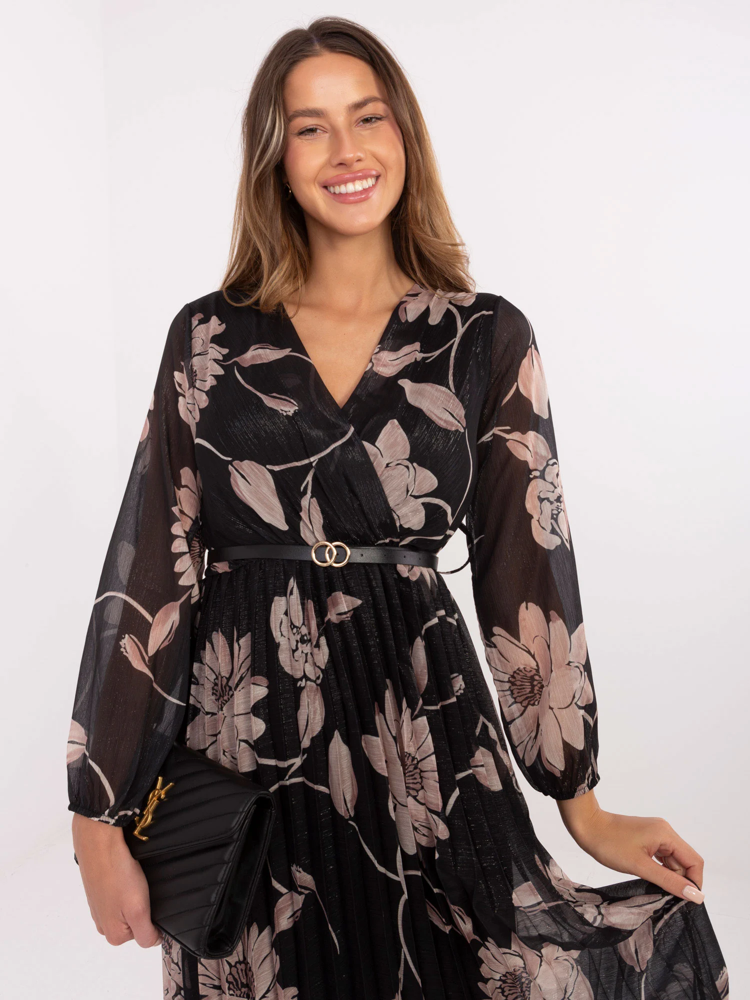Rochie Dama Maxi, Floral, ITALY MODA, Negru Eleganta Office - Image 5