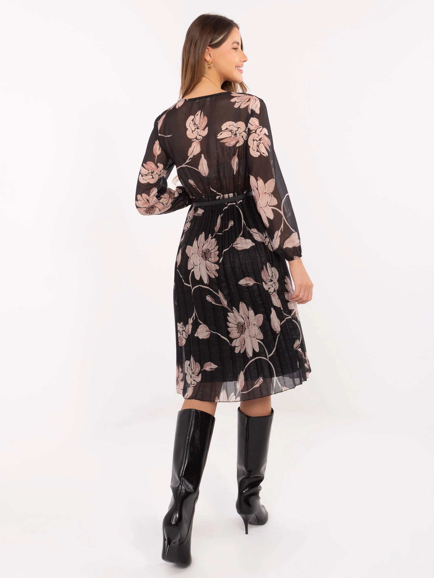 Rochie Dama Maxi, Floral, ITALY MODA, Negru Eleganta Office - Image 3