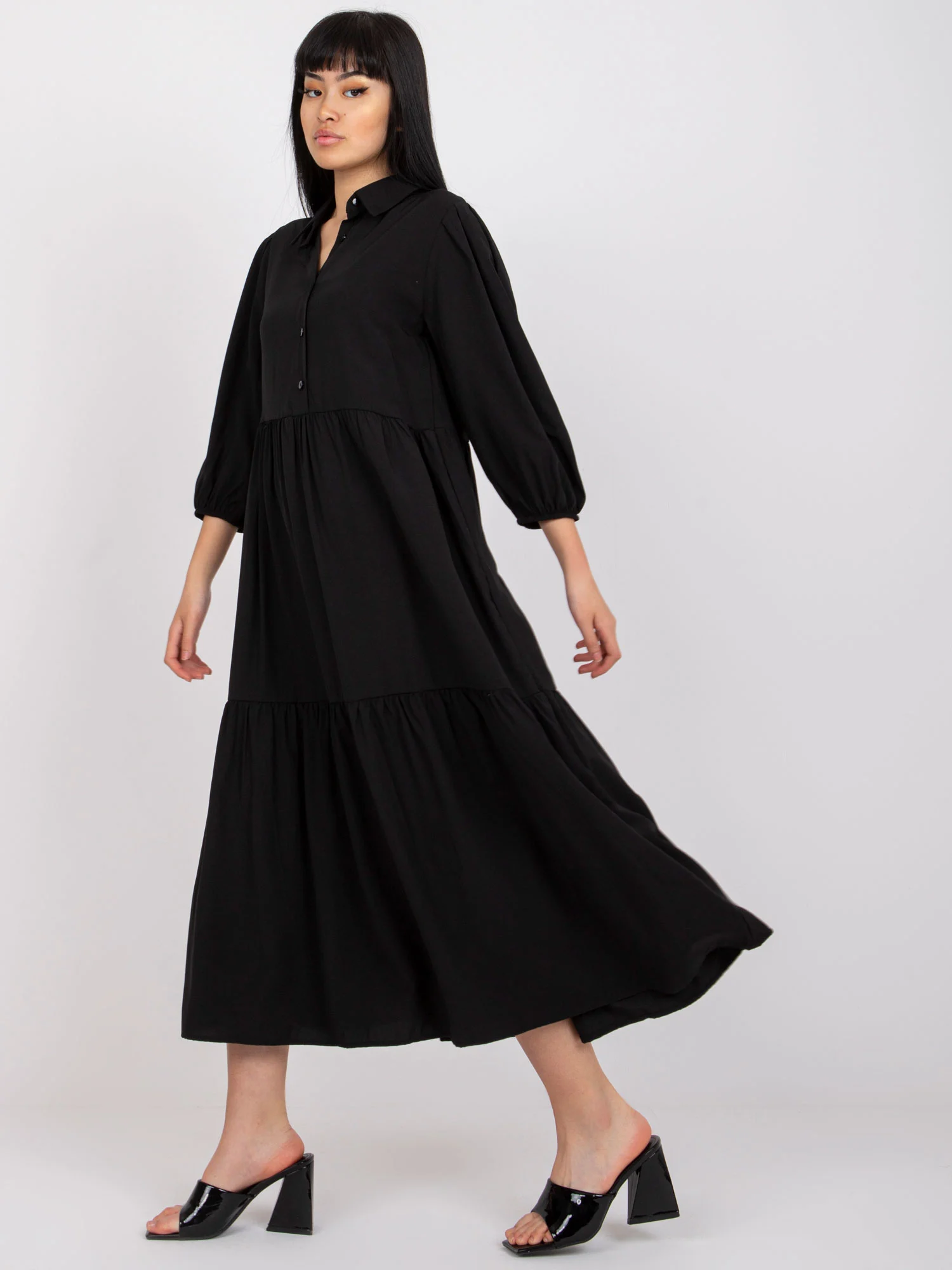 Rochie Dama Midi, Lejera, RUE PARIS, Negru Eleganta Office - Image 4