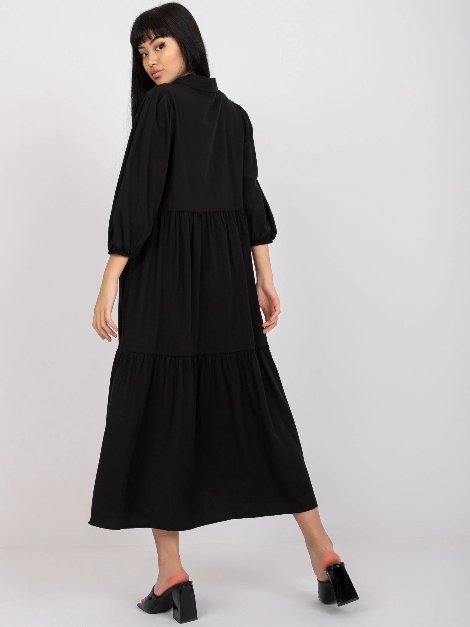 Rochie Dama Midi, Lejera, RUE PARIS, Negru Eleganta Office - Image 3