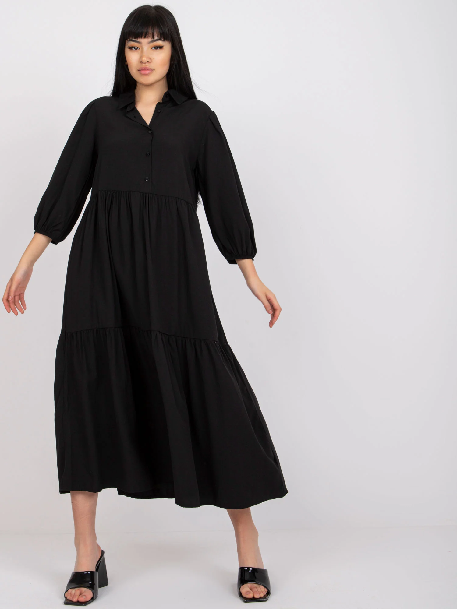 Rochie Dama Midi, Lejera, RUE PARIS, Negru Eleganta Office - Image 2