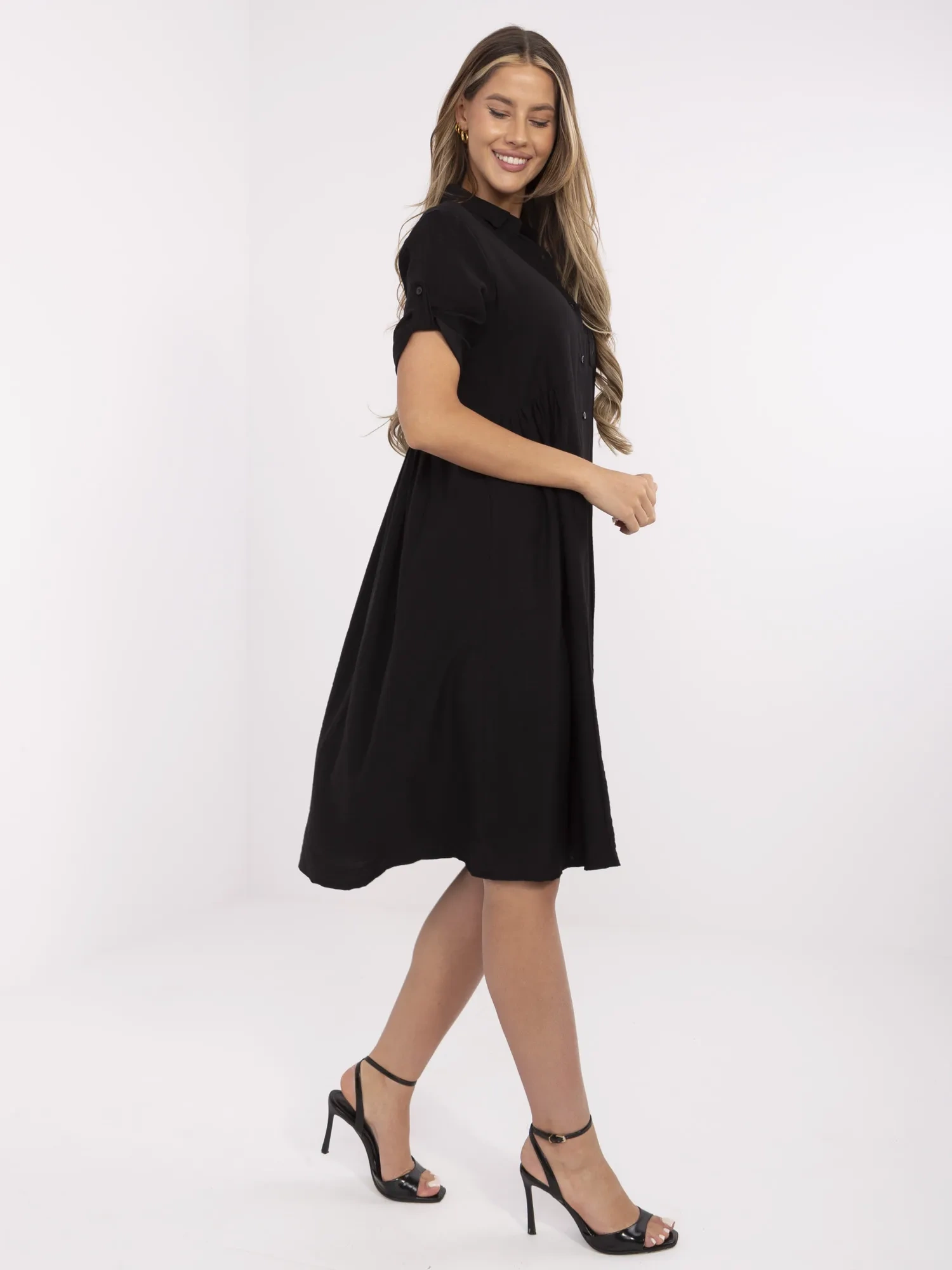 Rochie Dama Midi, Lejera, ITALY MODA, Negru Eleganta Office - Image 3