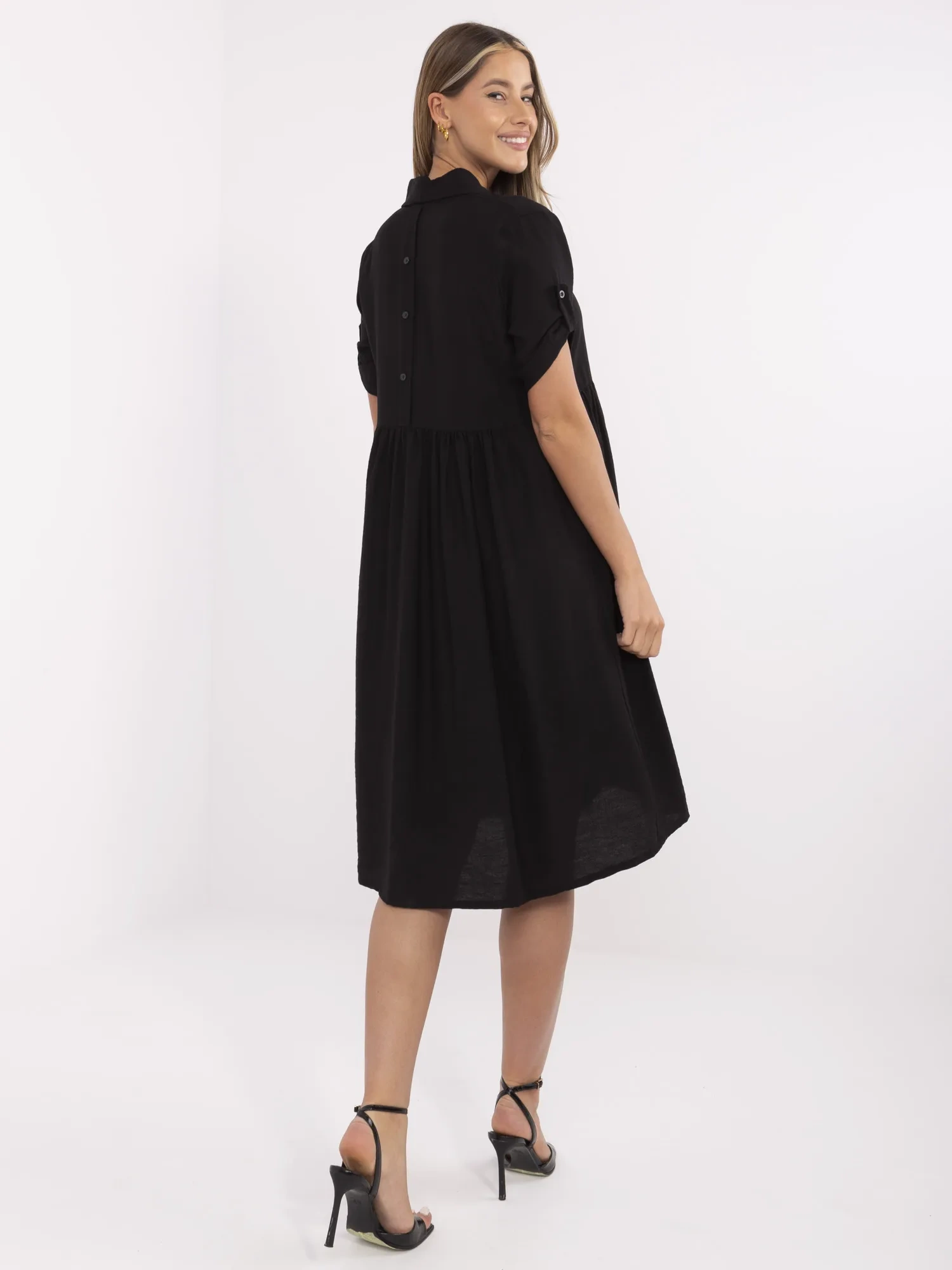 Rochie Dama Midi, Lejera, ITALY MODA, Negru Eleganta Office - Image 2